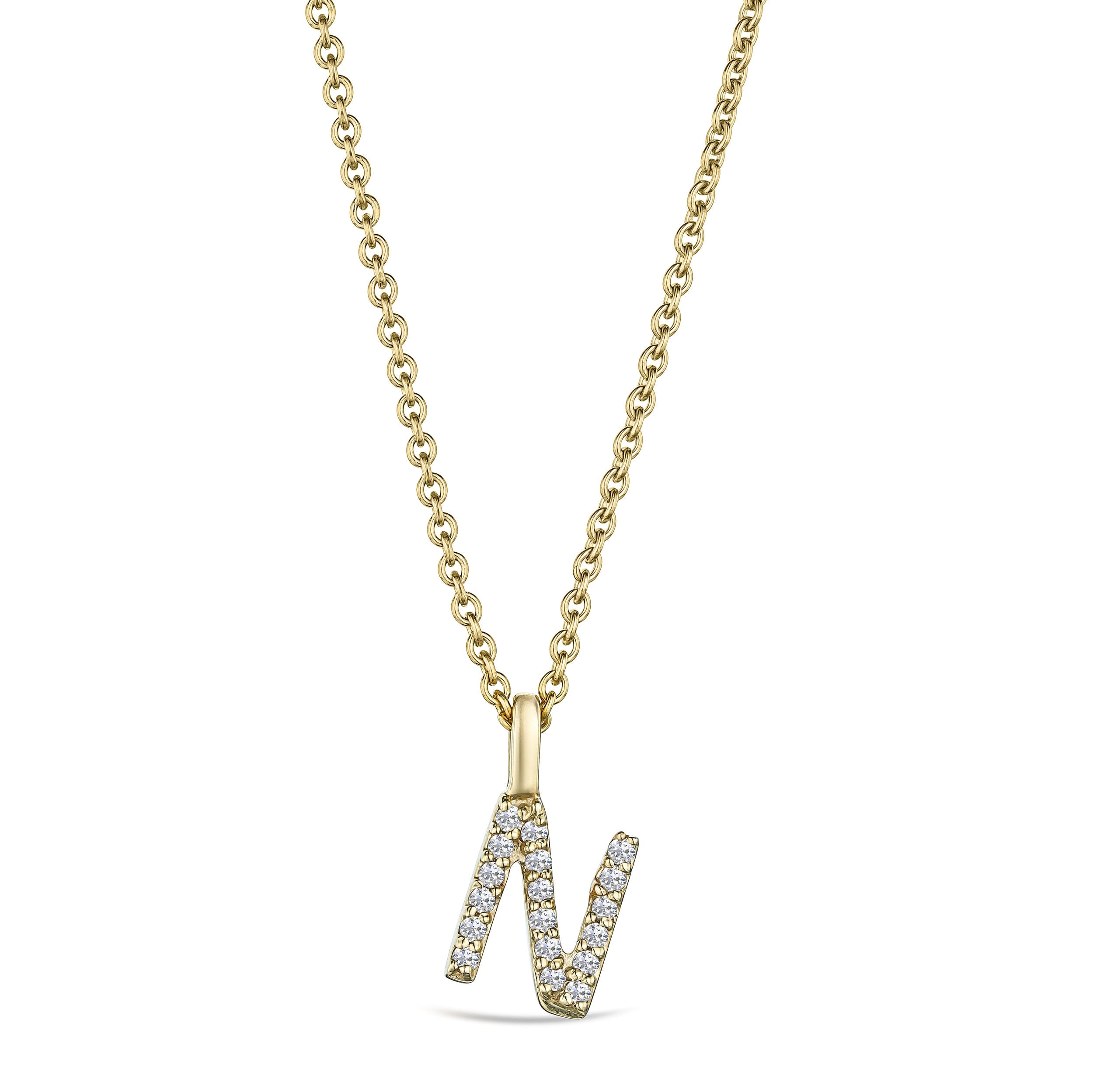 Initial Love Letter Initial N Lab Diamond Necklace set in 9K Yellow Gold