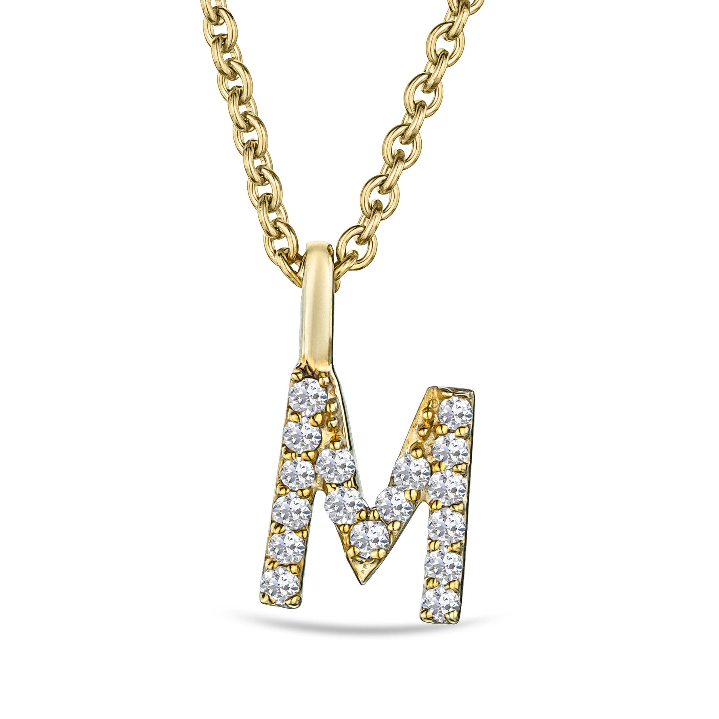 Initial Love Letter Initial M Lab Diamond Necklace set in 9K Yellow Gold