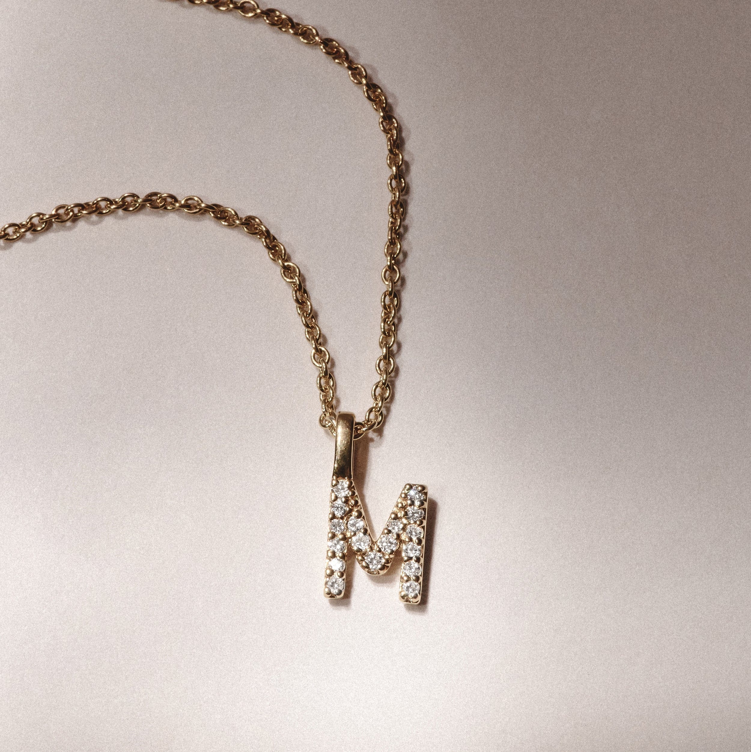 Initial Love Letter Initial M Lab Diamond Necklace set in 9K Yellow Gold