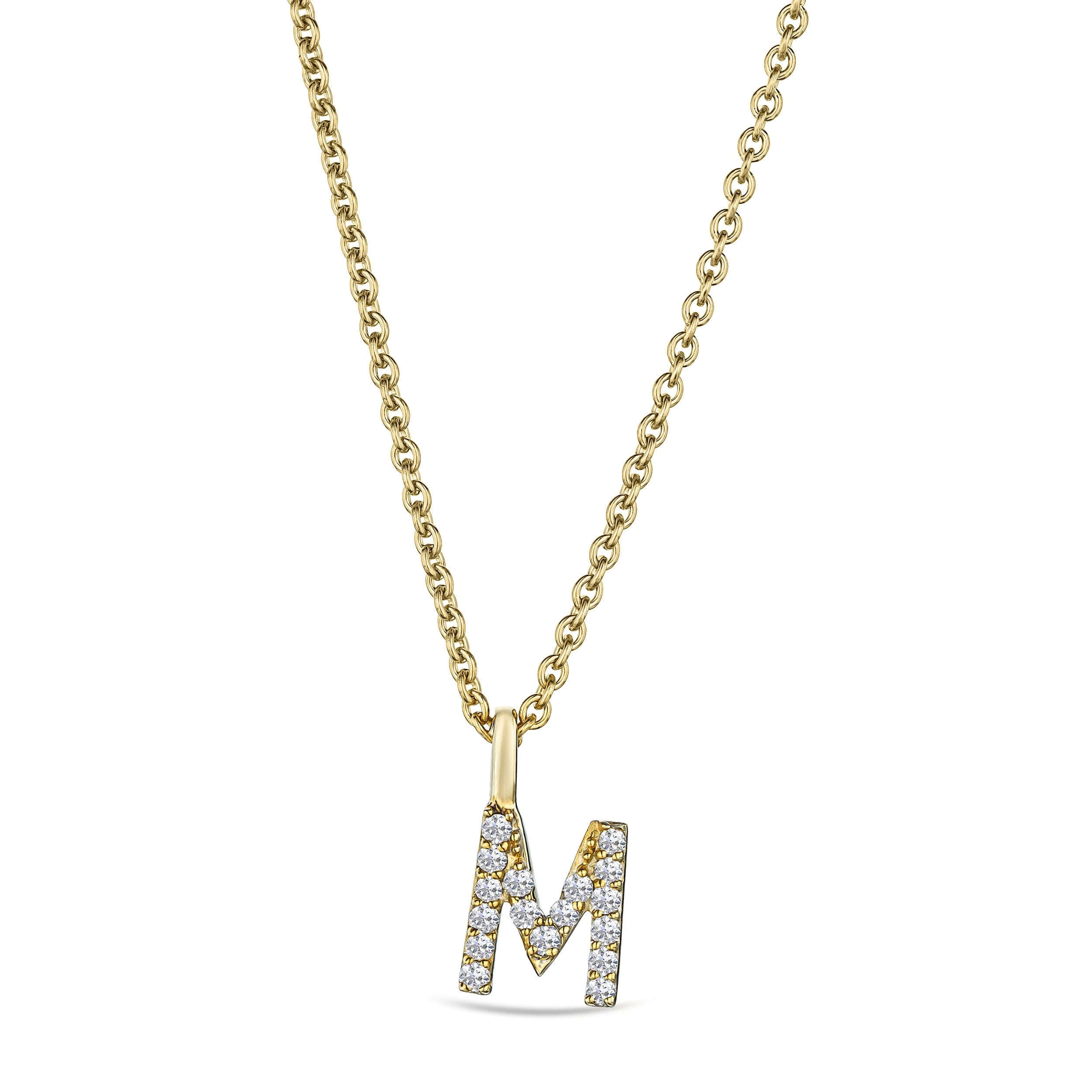 Initial Love Letter Initial M Lab Diamond Necklace set in 9K Yellow Gold