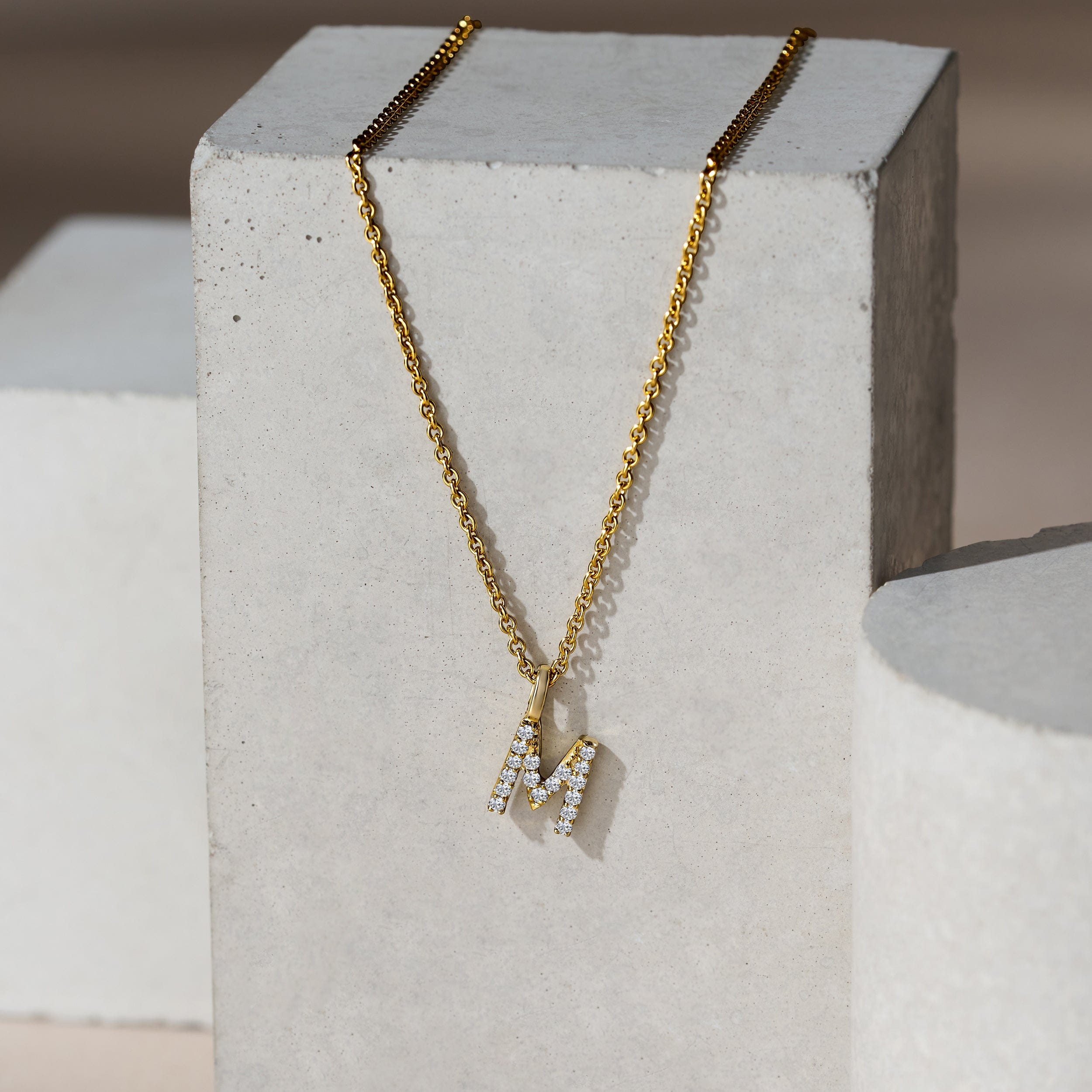 Initial Love Letter Initial M Lab Diamond Necklace set in 9K Yellow Gold
