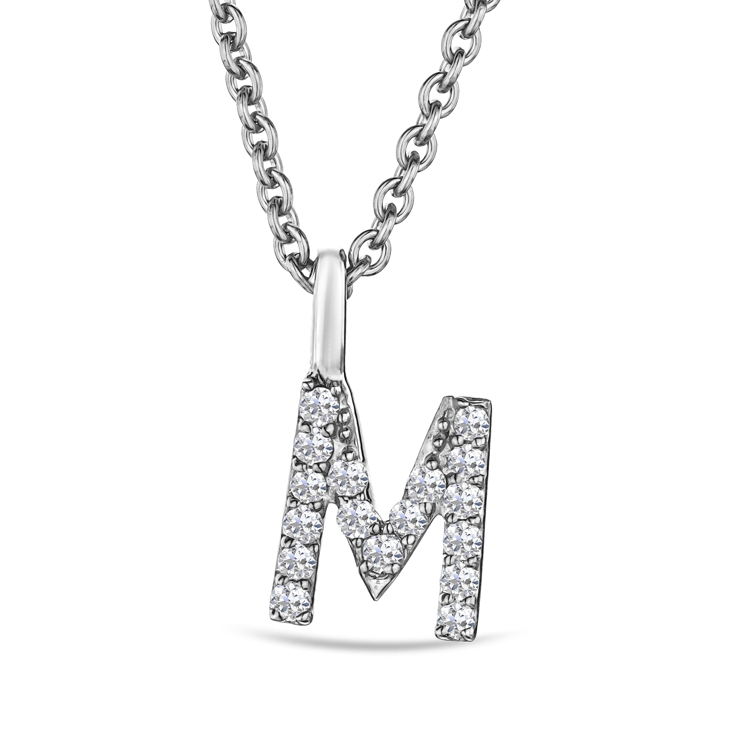 Initial Love Letter Initial M Lab Diamond Necklace set in 9K White Gold