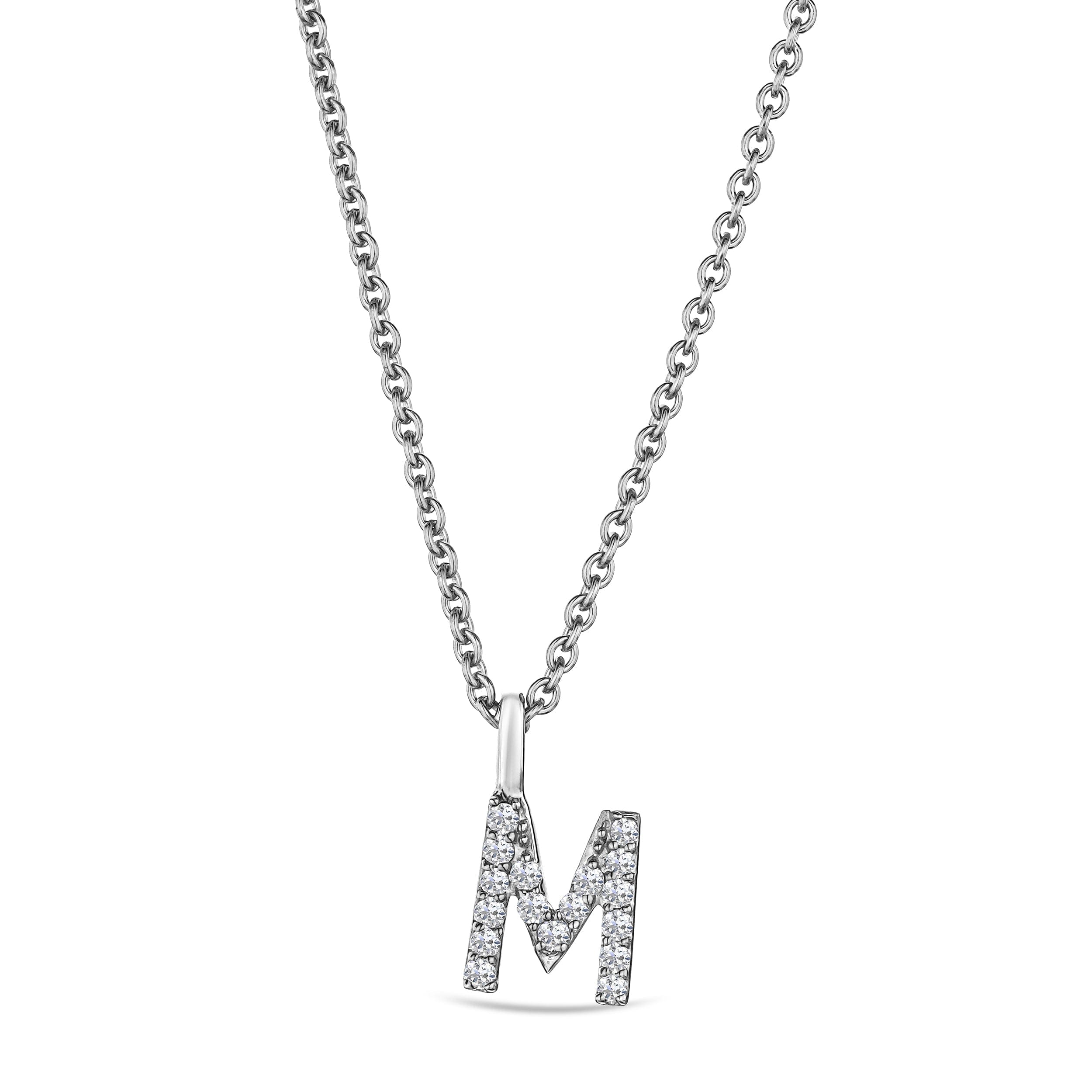 Initial Love Letter Initial M Lab Diamond Necklace set in 9K White Gold