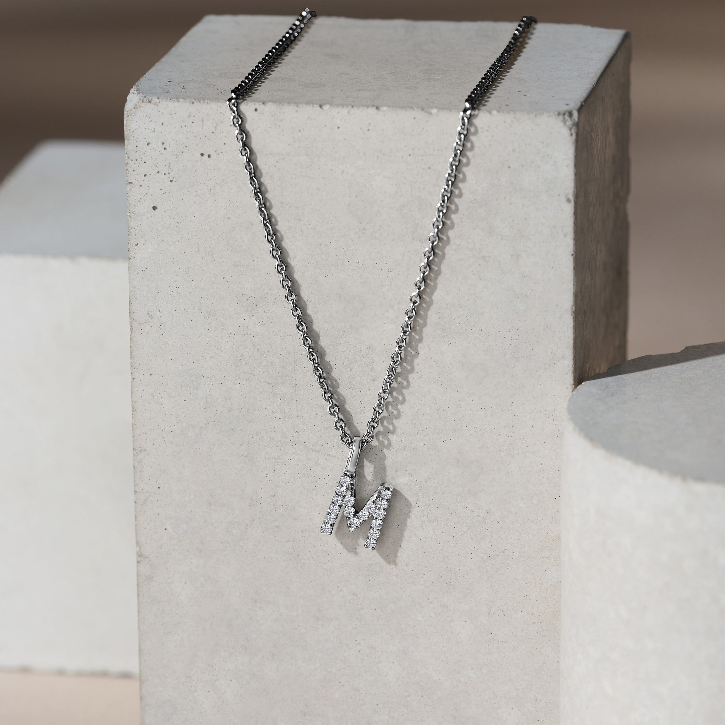 Initial Love Letter Initial M Lab Diamond Necklace set in 9K White Gold