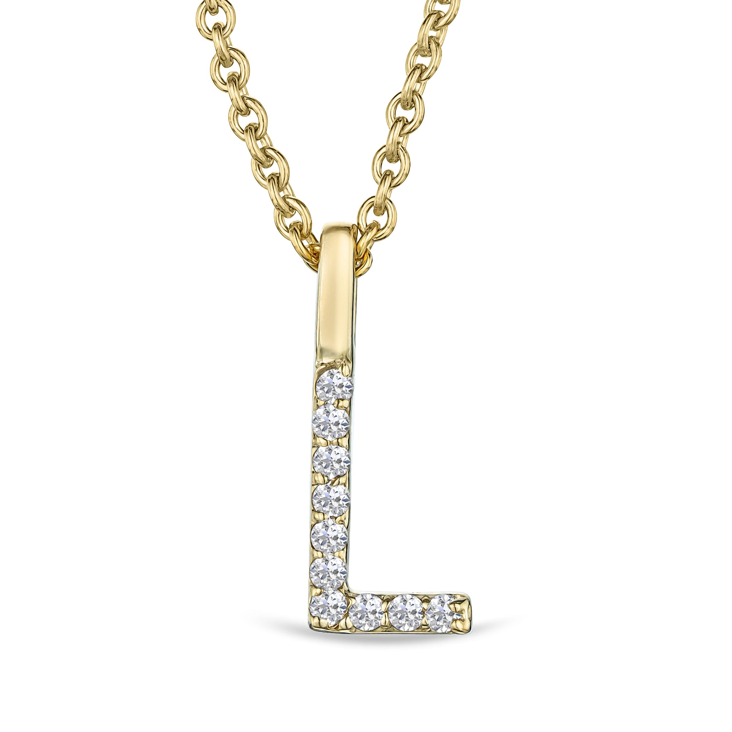 Initial Love Letter Initial L Lab Diamond Necklace set in 9K Yellow Gold