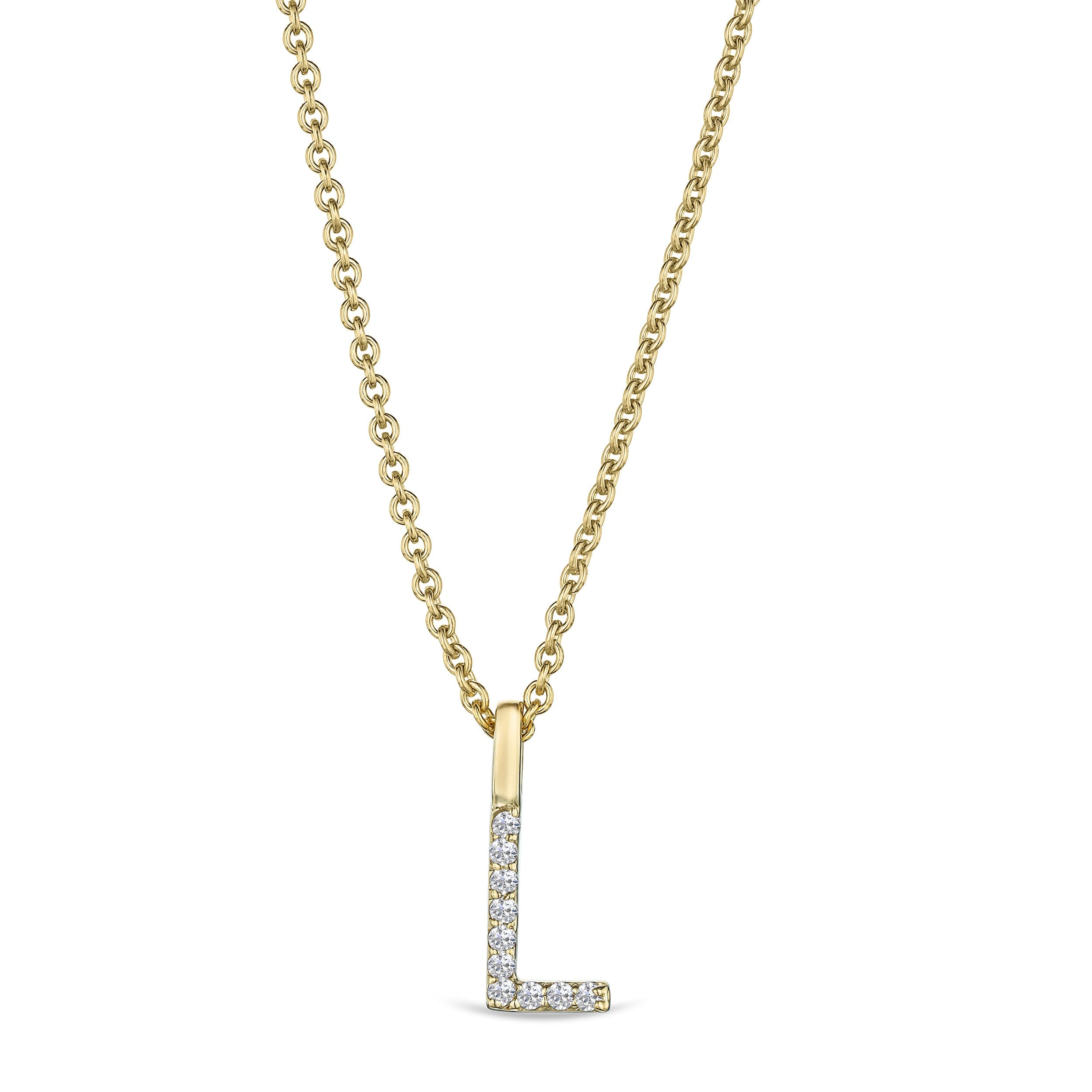 Initial Love Letter Initial L Lab Diamond Necklace set in 9K Yellow Gold
