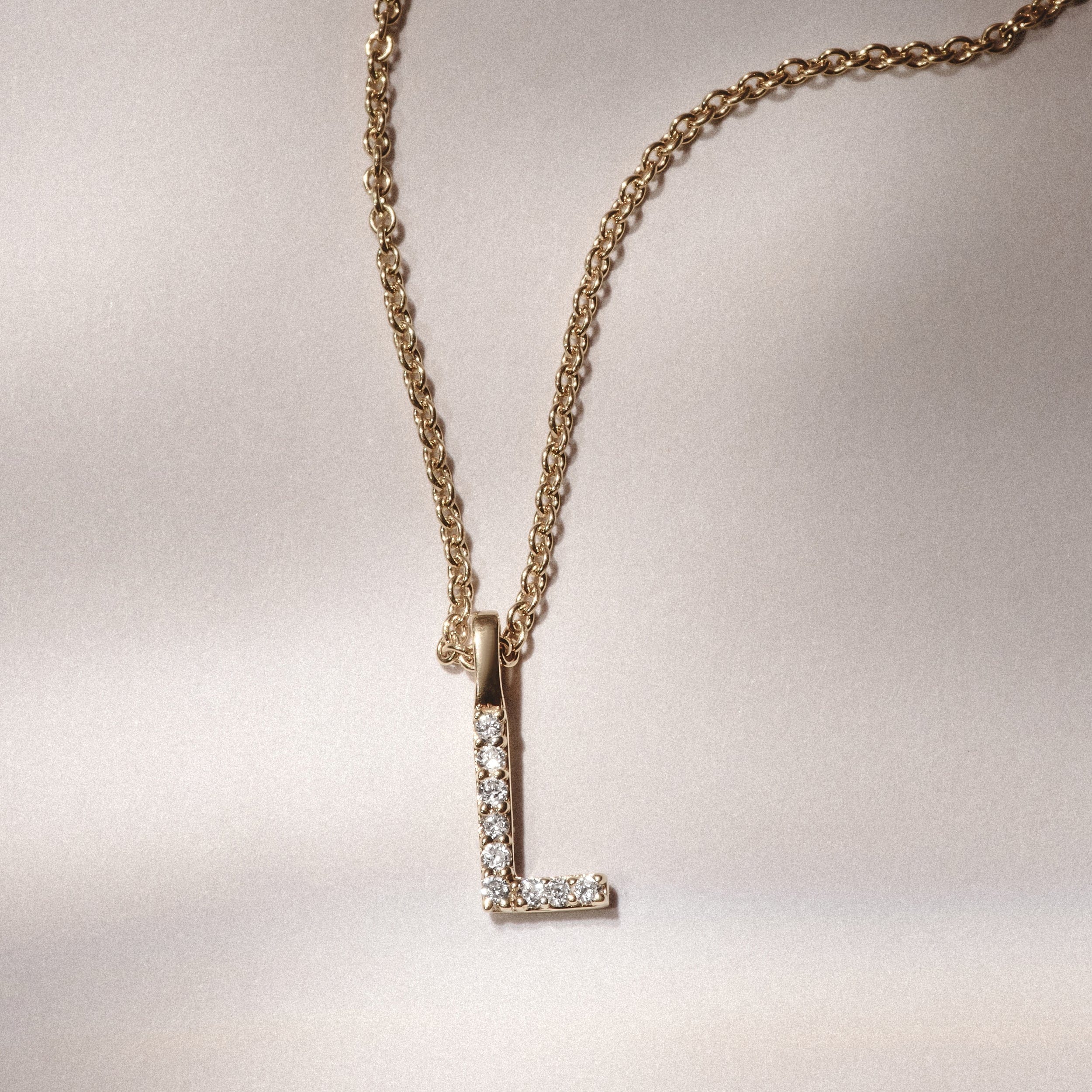 Initial Love Letter Initial L Lab Diamond Necklace set in 9K Yellow Gold