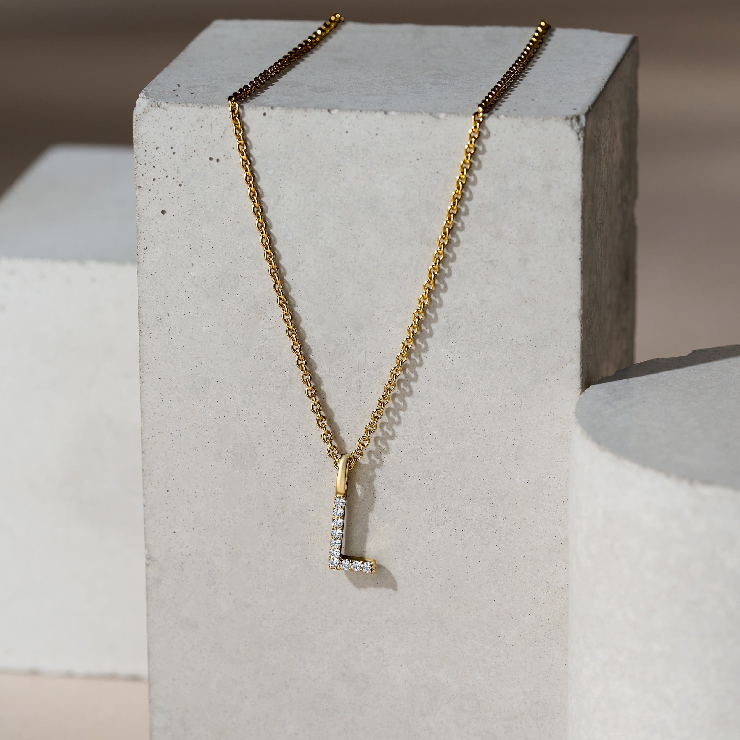 Initial Love Letter Initial L Lab Diamond Necklace set in 9K Yellow Gold