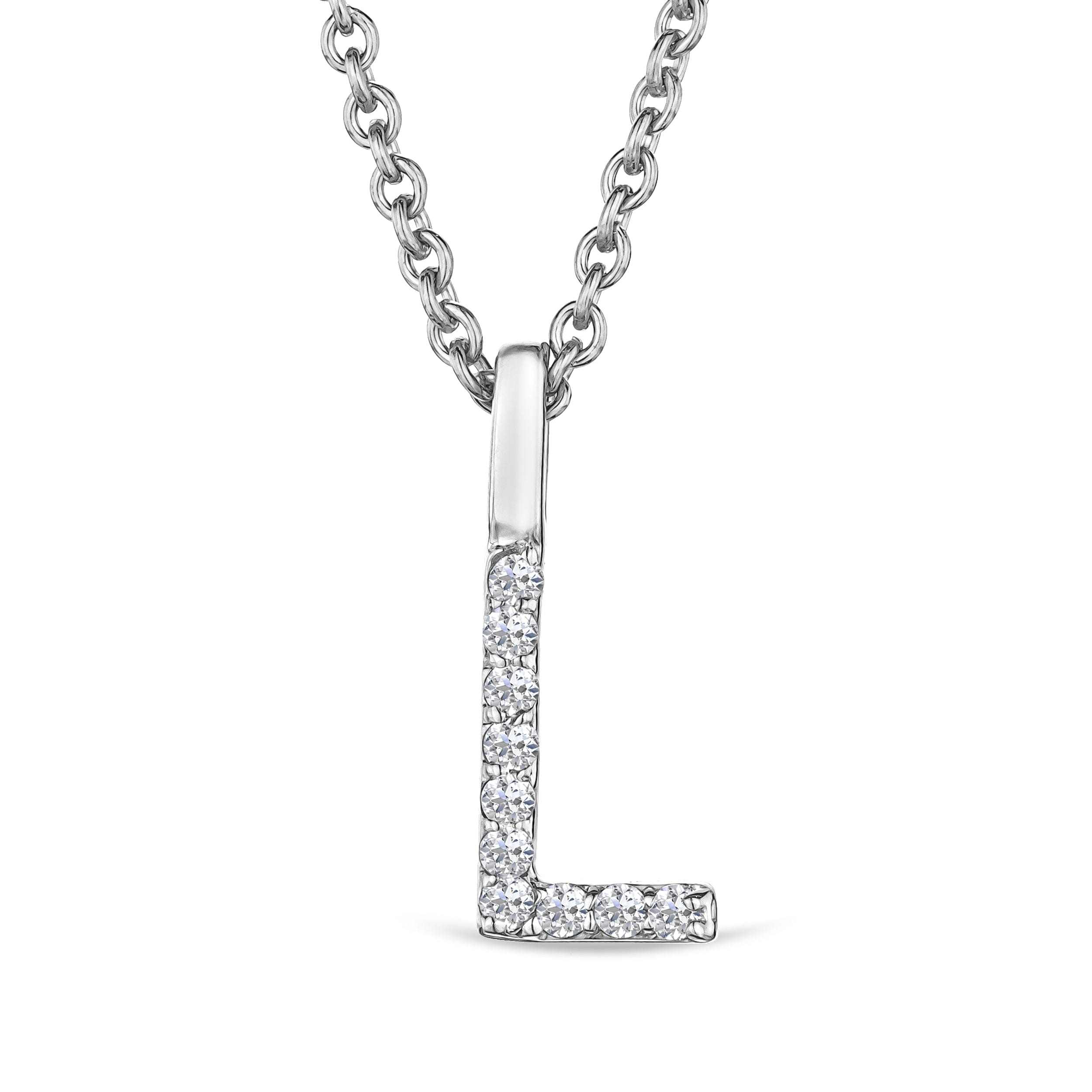 Initial Love Letter Initial L Lab Diamond Necklace set in 9K White Gold