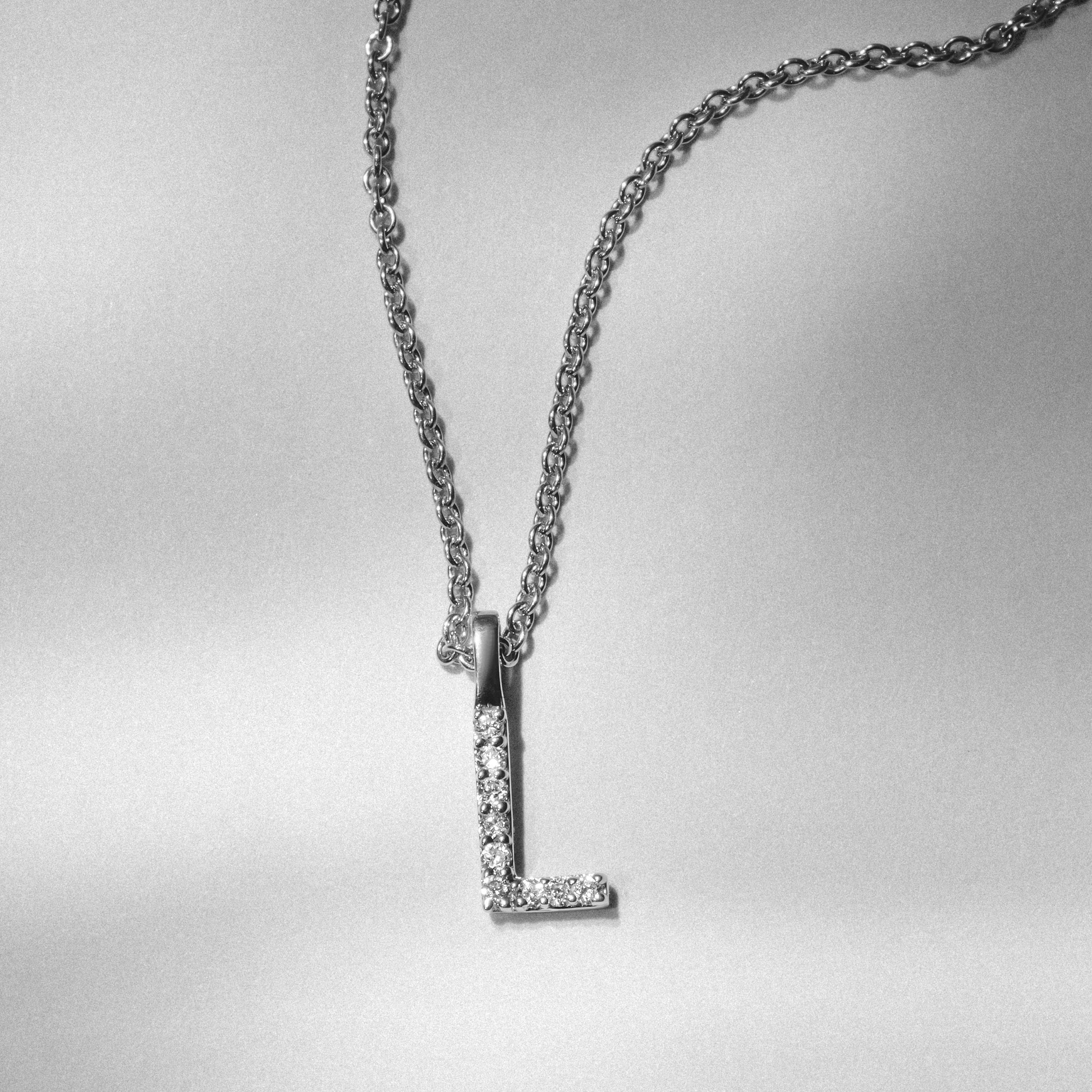 Initial Love Letter Initial L Lab Diamond Necklace set in 9K White Gold