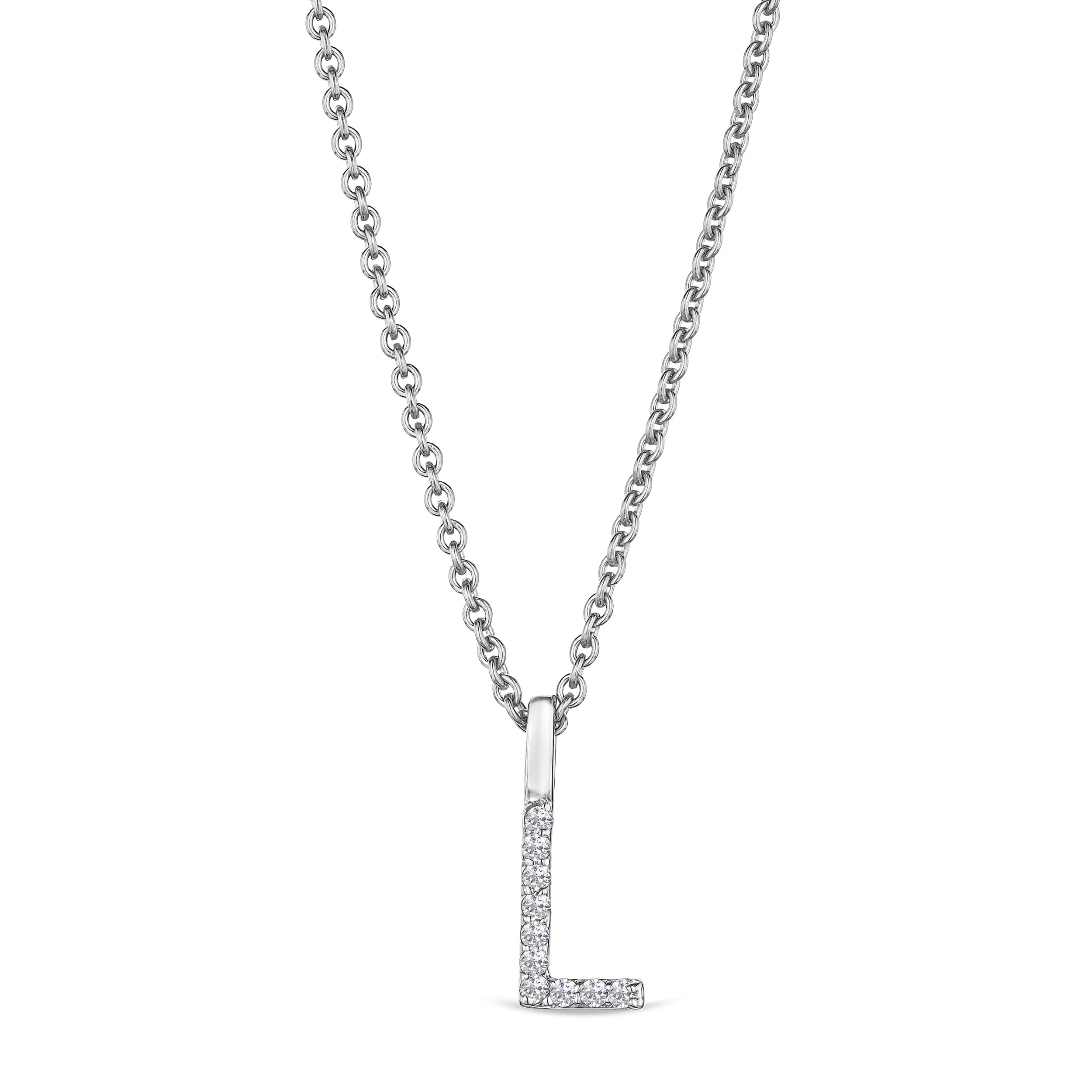 Initial Love Letter Initial L Lab Diamond Necklace set in 9K White Gold