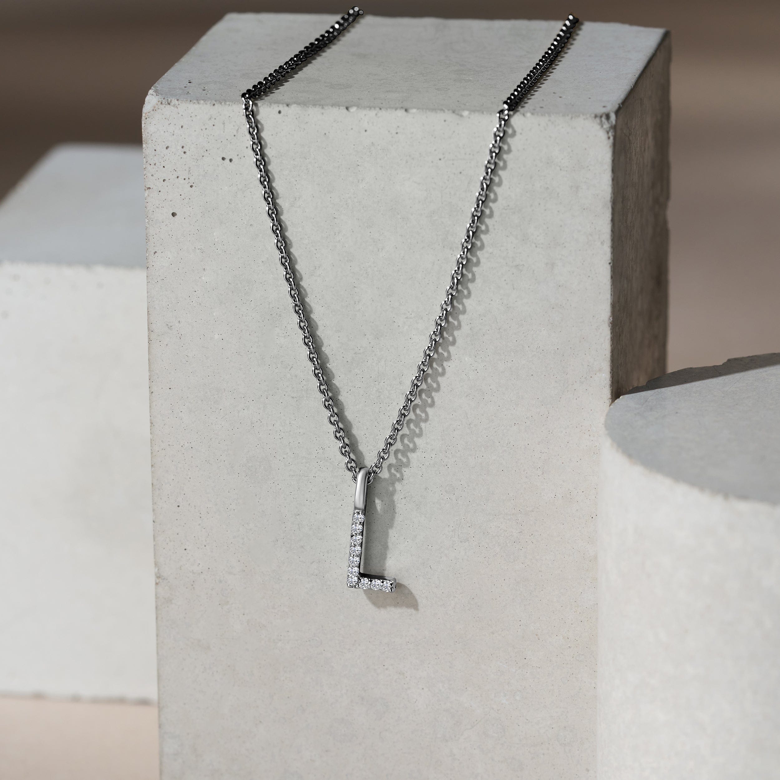Initial Love Letter Initial L Lab Diamond Necklace set in 9K White Gold