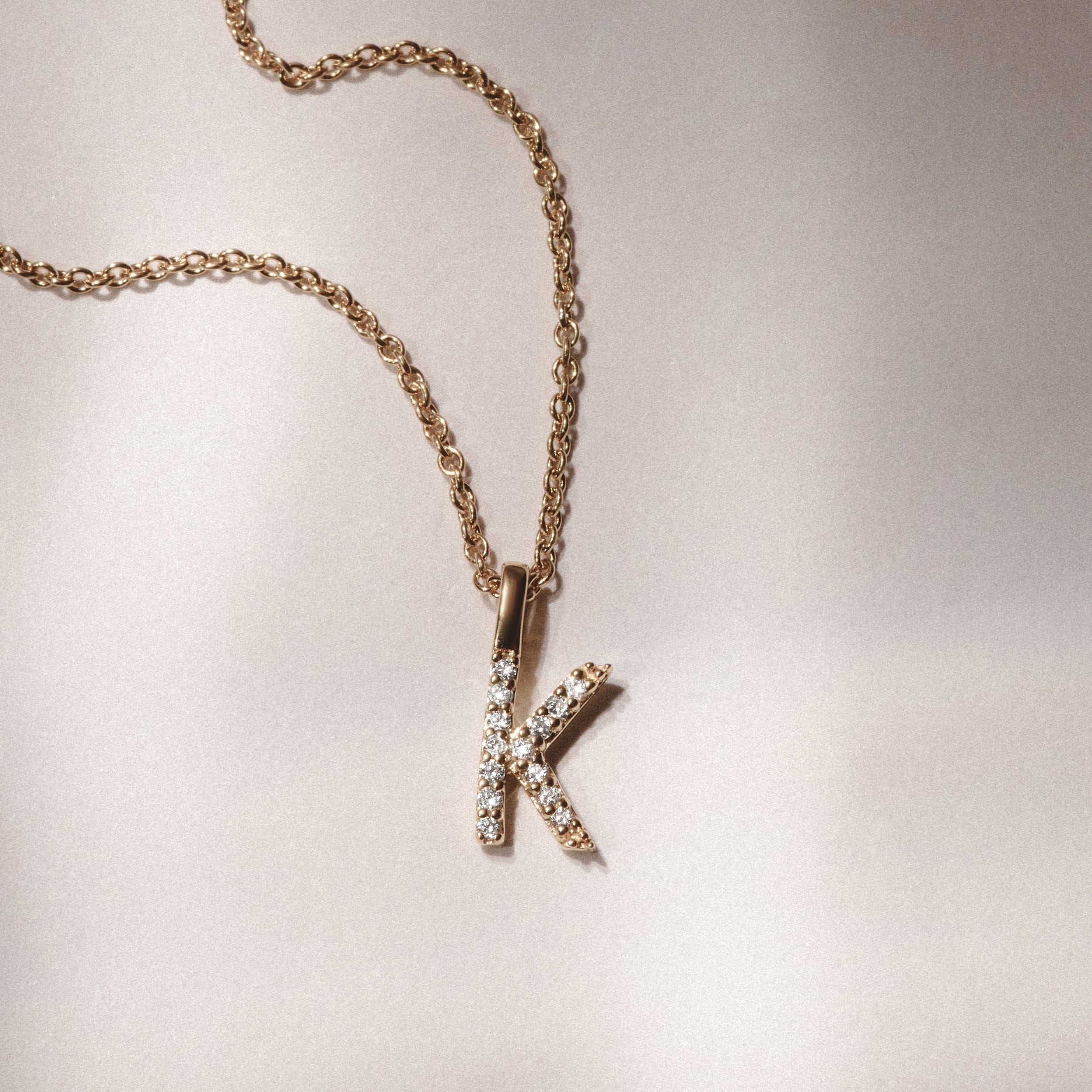 Initial Love Letter Initial K Lab Diamond Necklace set in 9K Yellow Gold