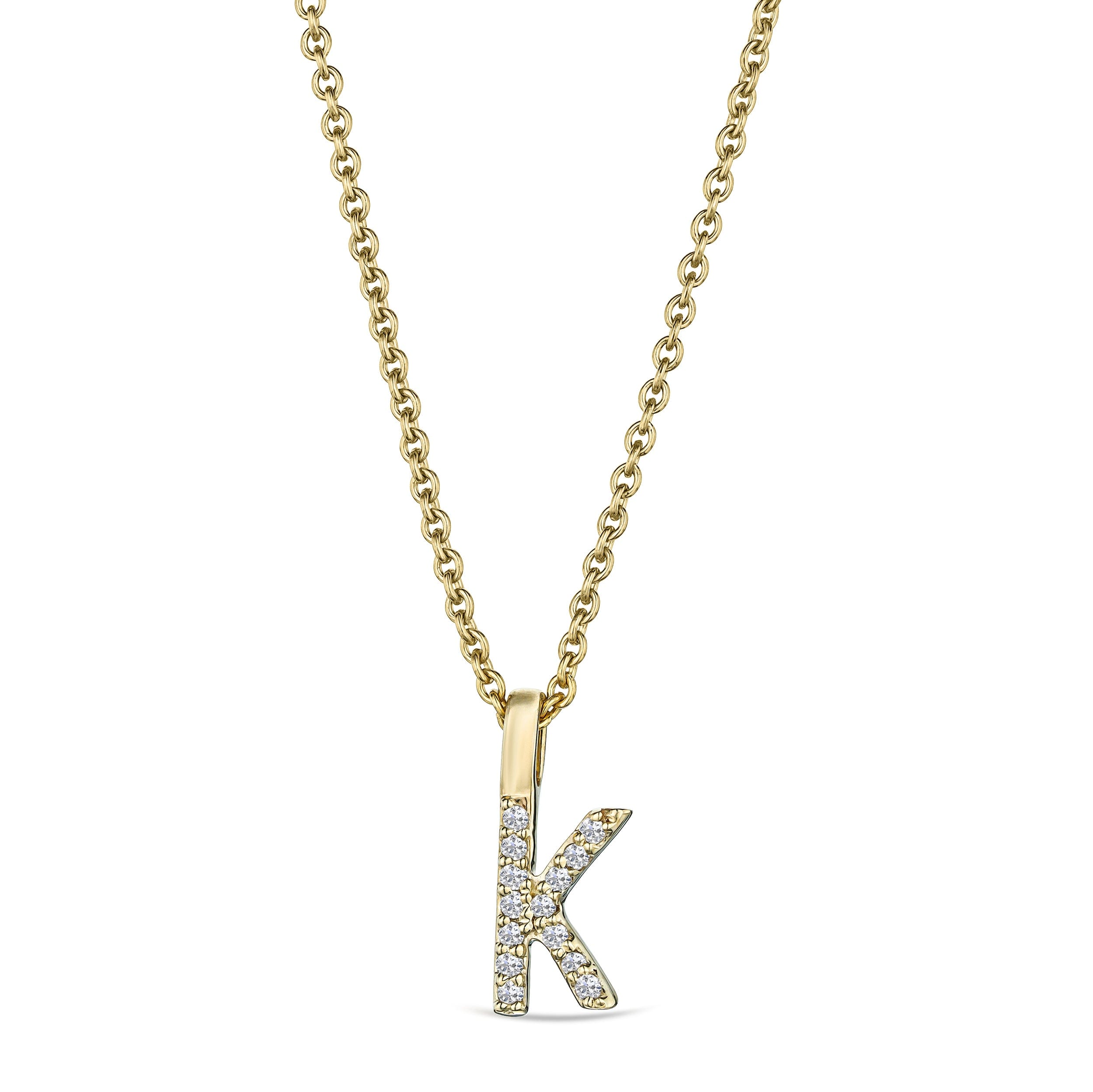 Initial Love Letter Initial K Lab Diamond Necklace set in 9K Yellow Gold