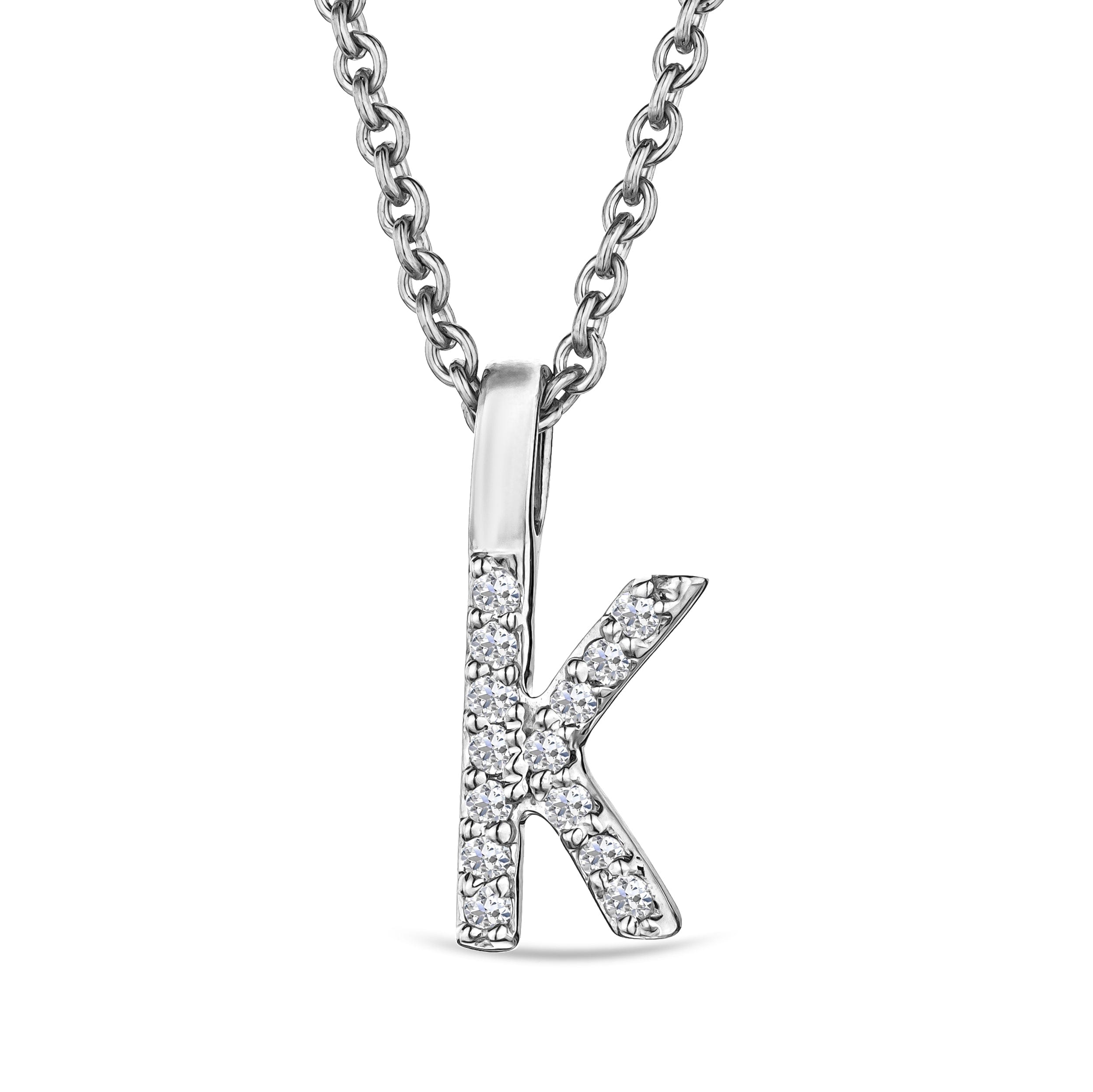 Initial Love Letter Initial K Lab Diamond Necklace set in 9K White Gold