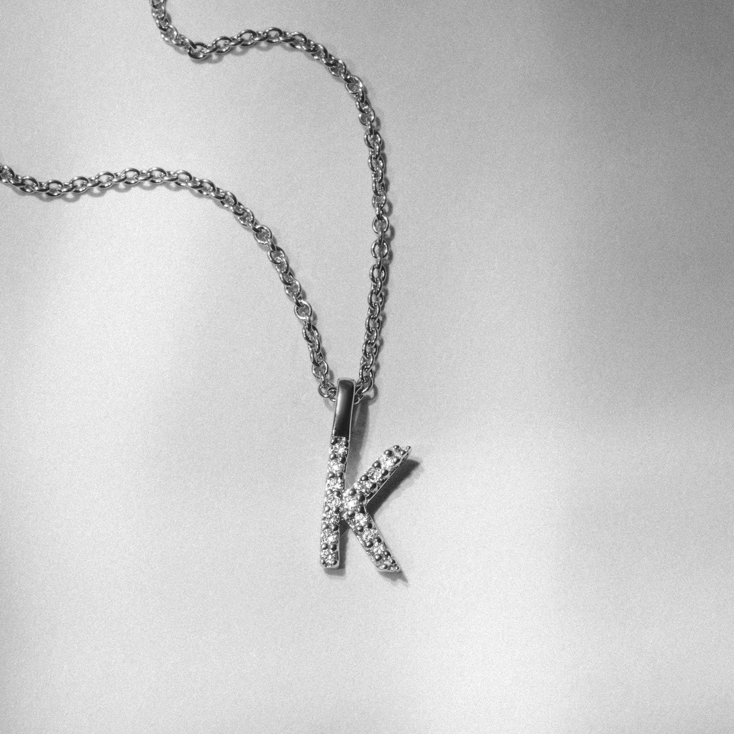 Initial Love Letter Initial K Lab Diamond Necklace set in 9K White Gold
