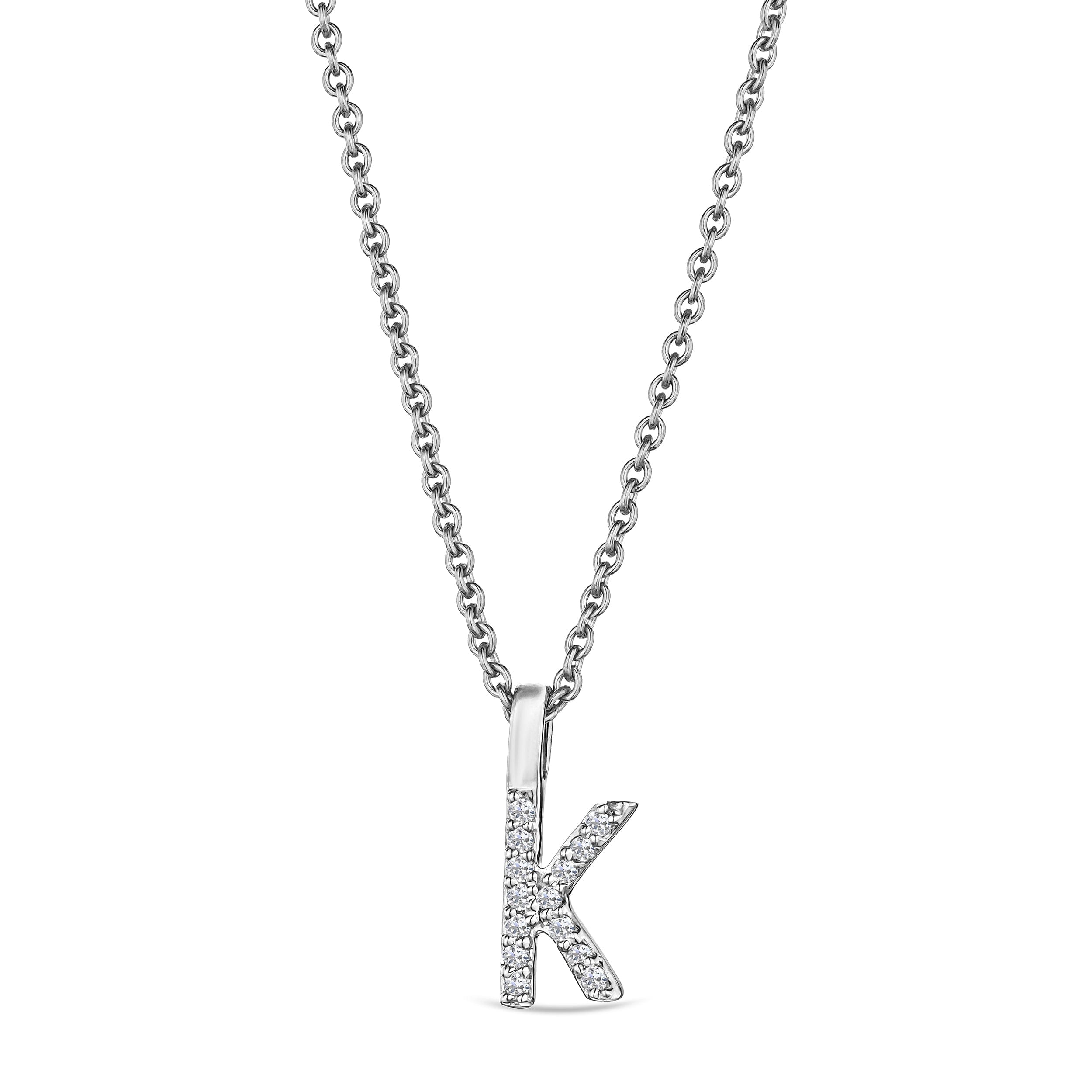 Initial Love Letter Initial K Lab Diamond Necklace set in 9K White Gold