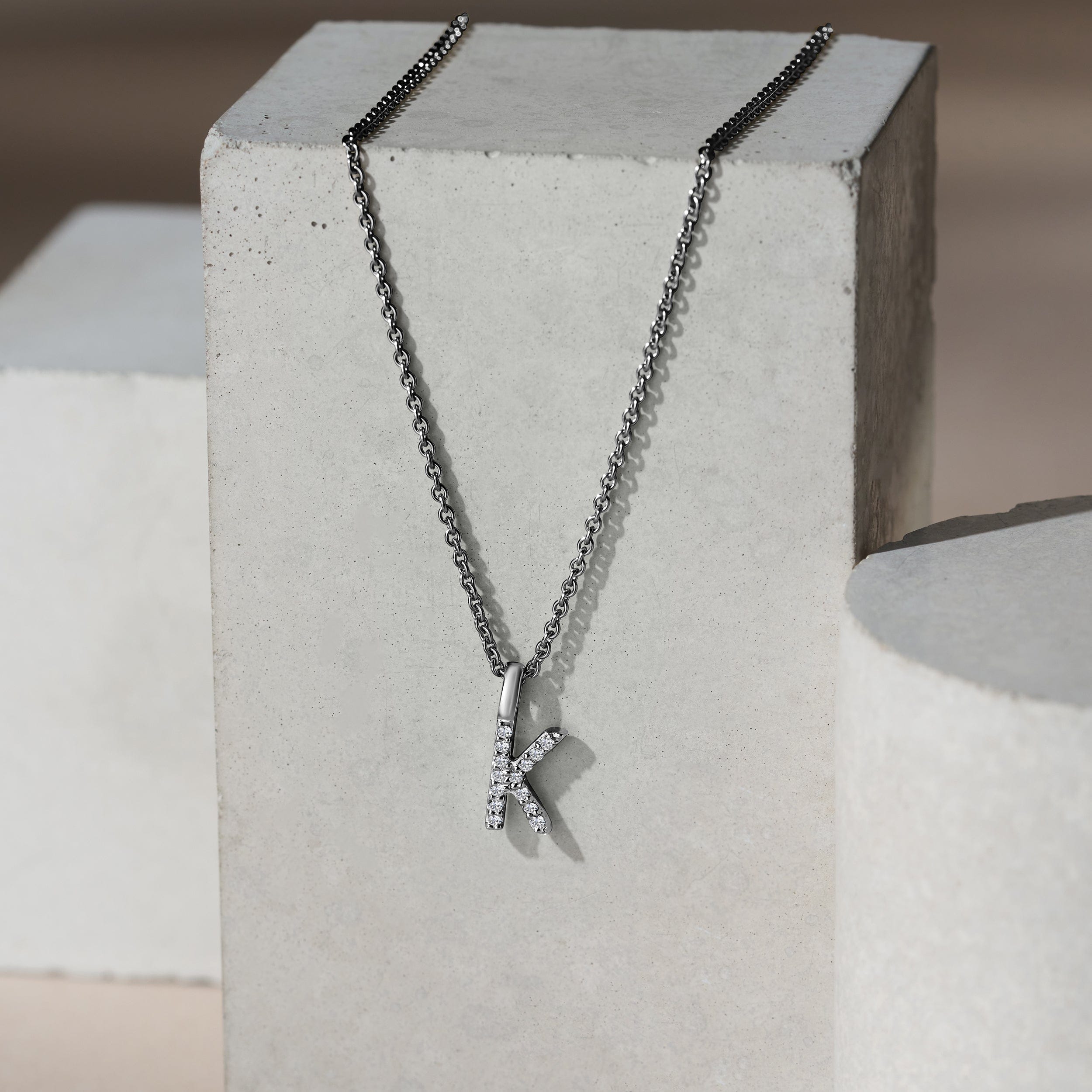 Initial Love Letter Initial K Lab Diamond Necklace set in 9K White Gold