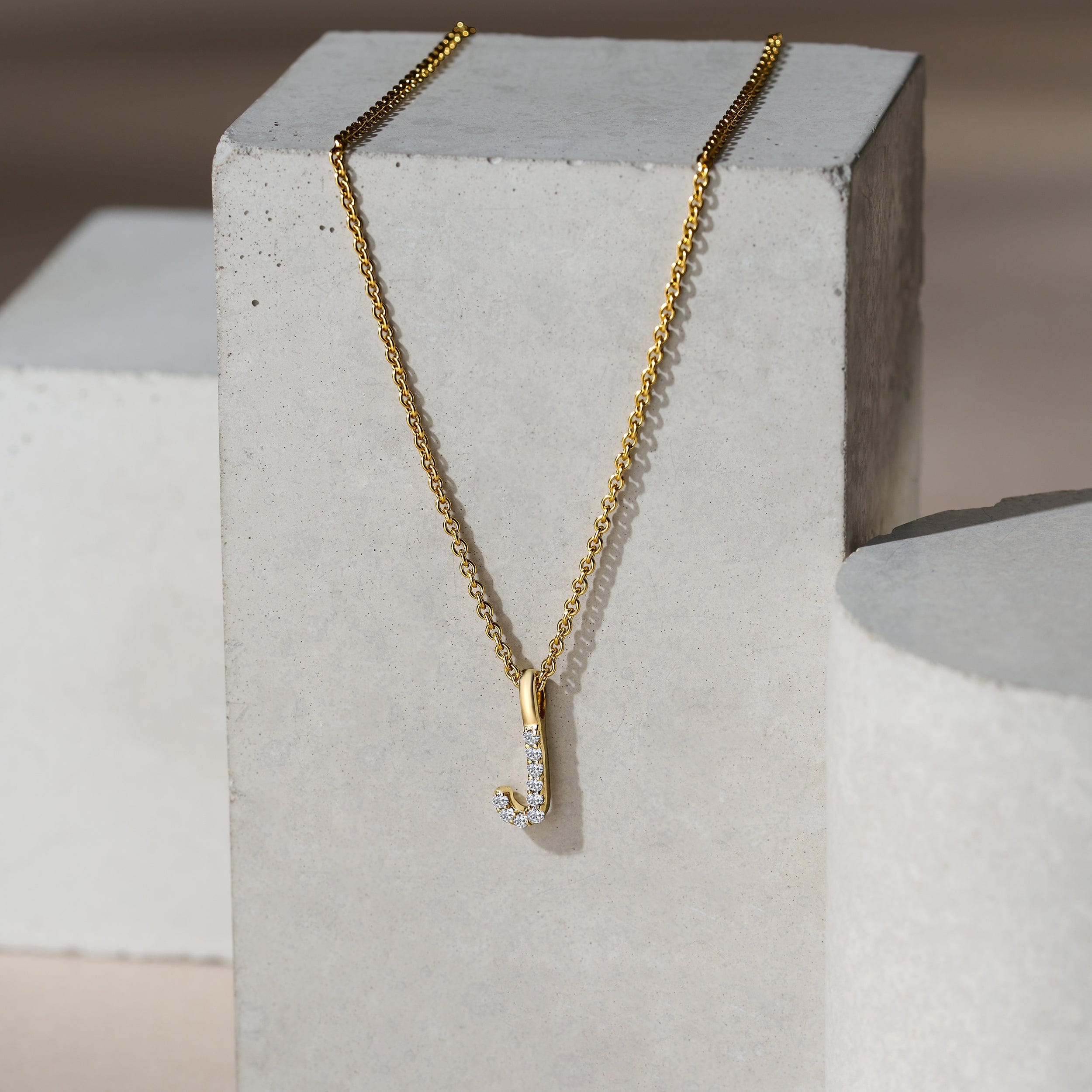 Initial Love Letter Initial J Lab Diamond Necklace set in 9K Yellow Gold