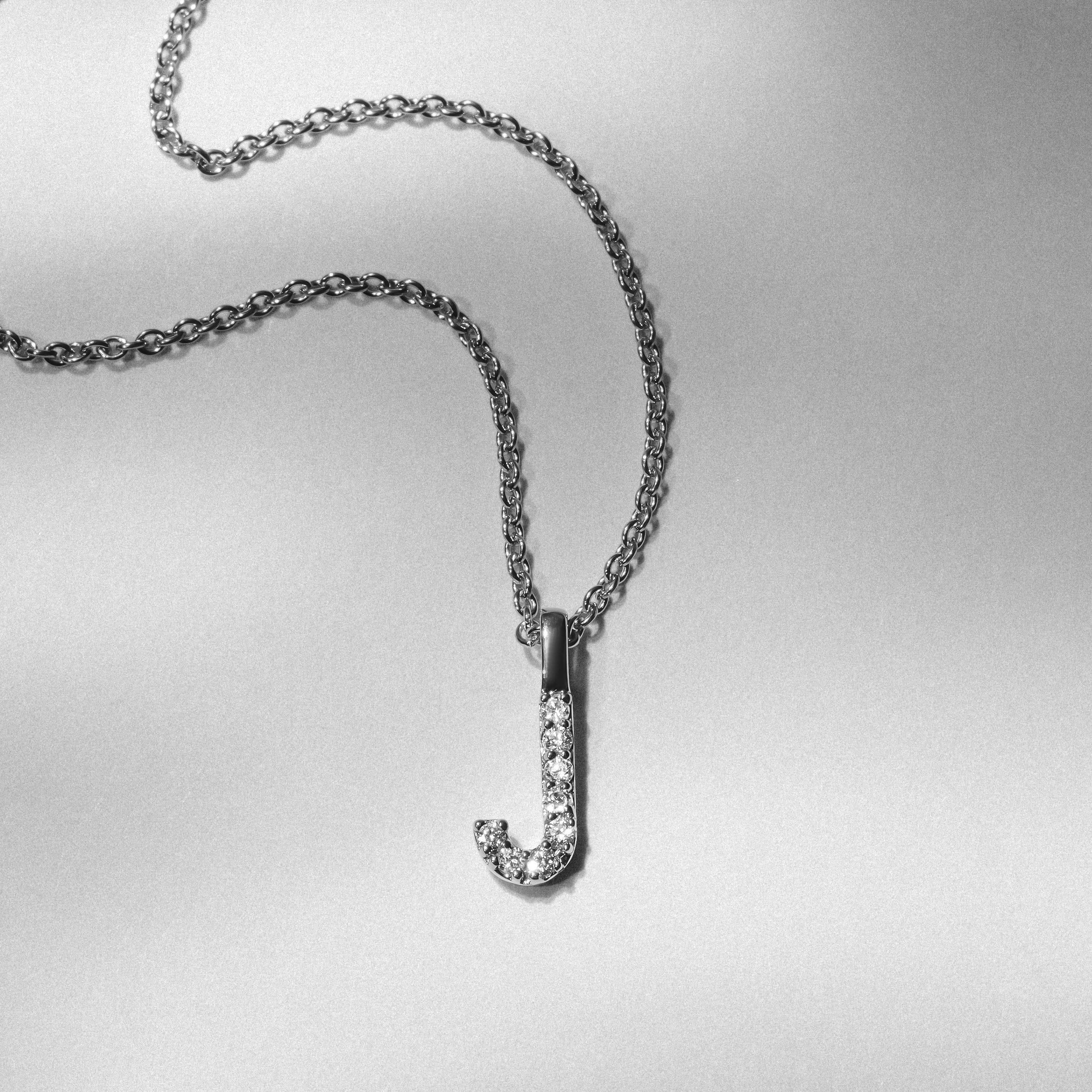 Initial Love Letter Initial J Lab Diamond Necklace set in 9K White Gold