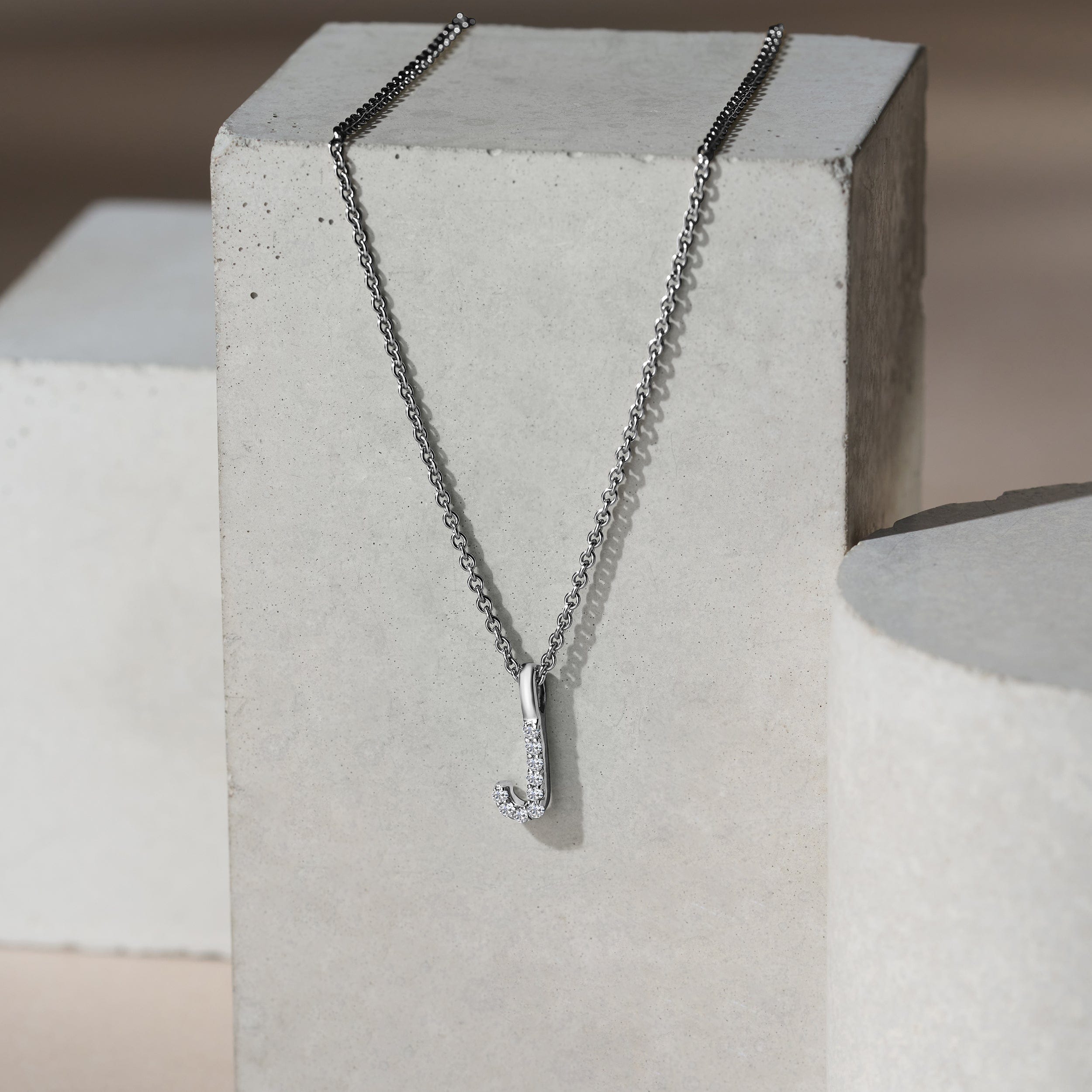Initial Love Letter Initial J Lab Diamond Necklace set in 9K White Gold