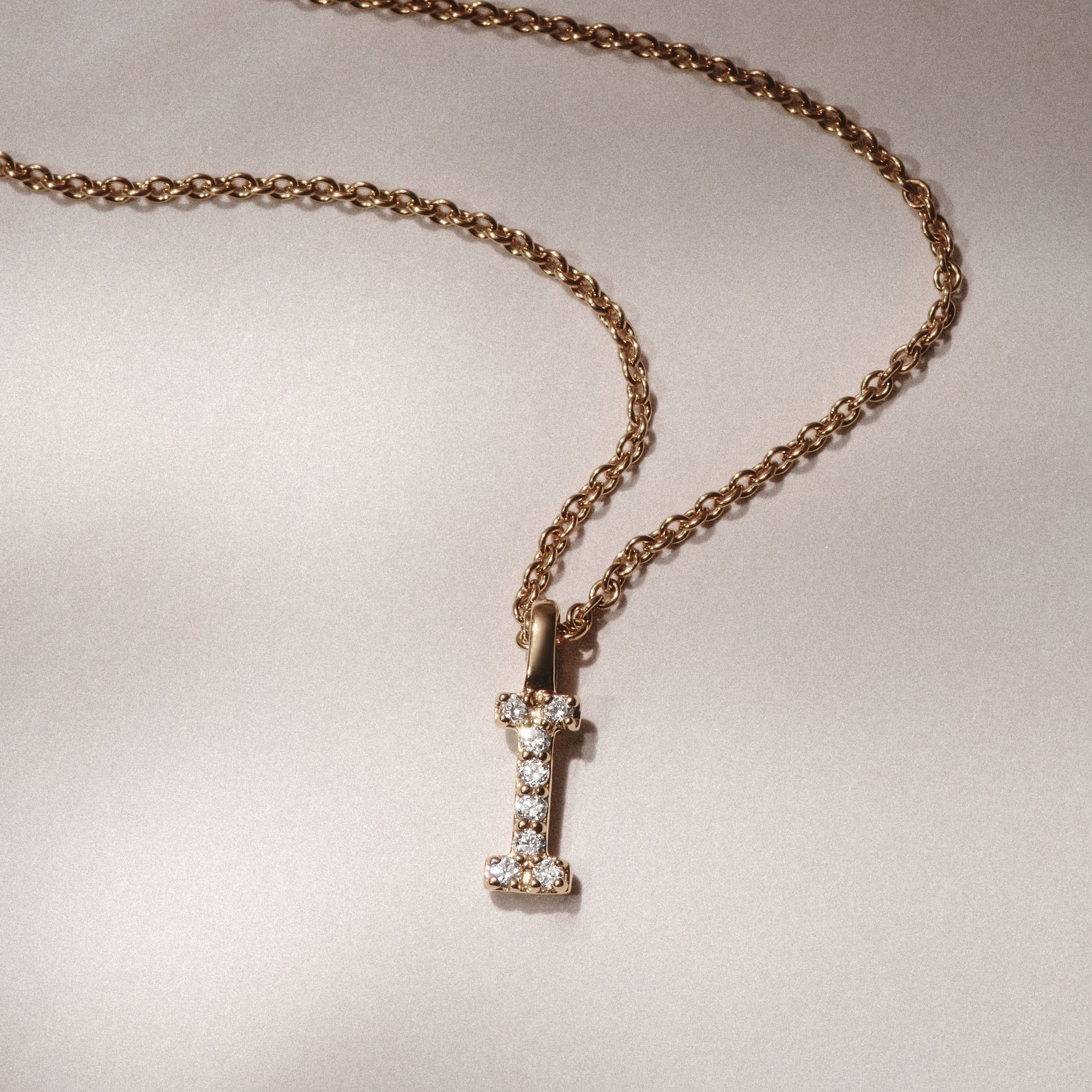 Initial Love Letter Initial I Lab Diamond Necklace set in 9K Yellow Gold