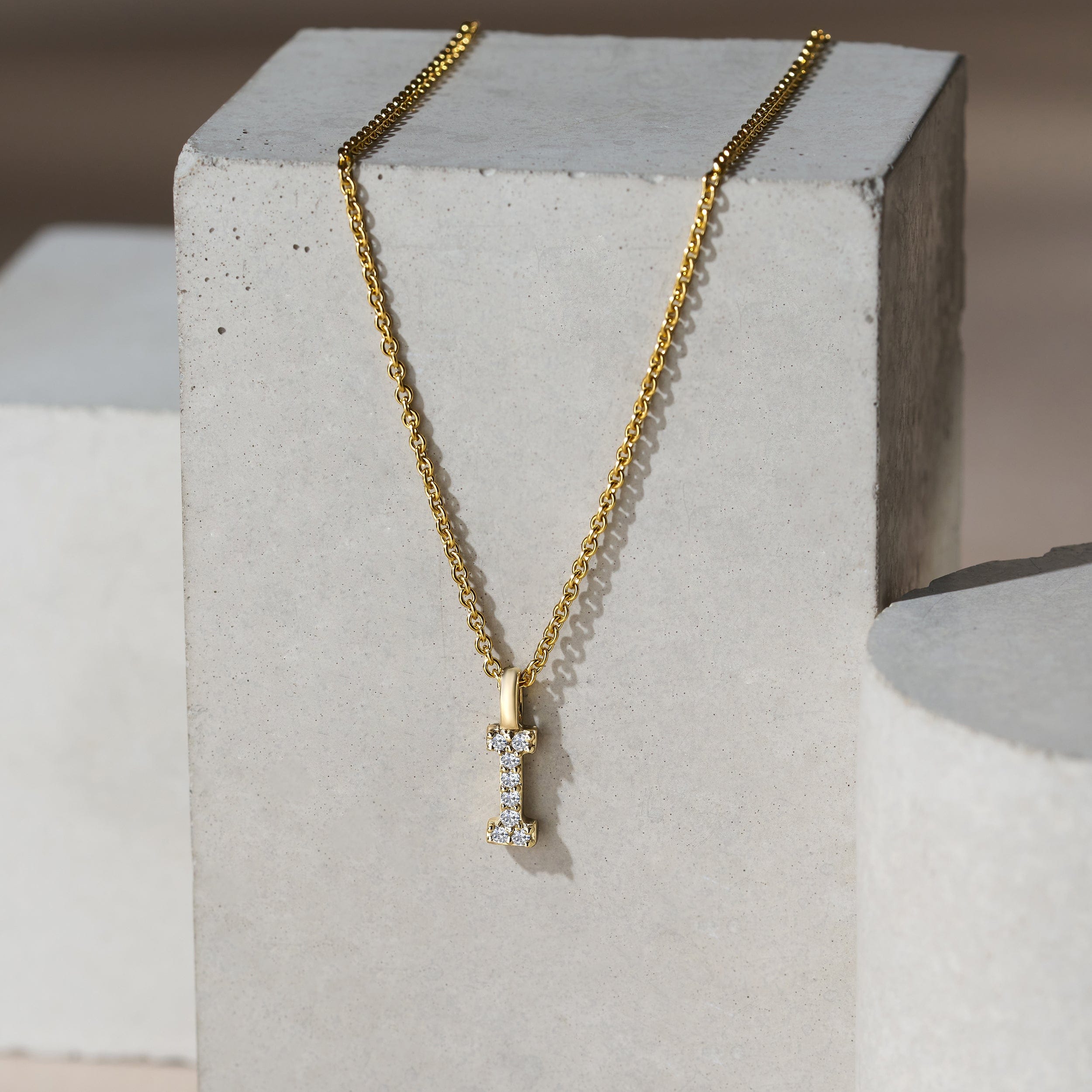 Initial Love Letter Initial I Lab Diamond Necklace set in 9K Yellow Gold