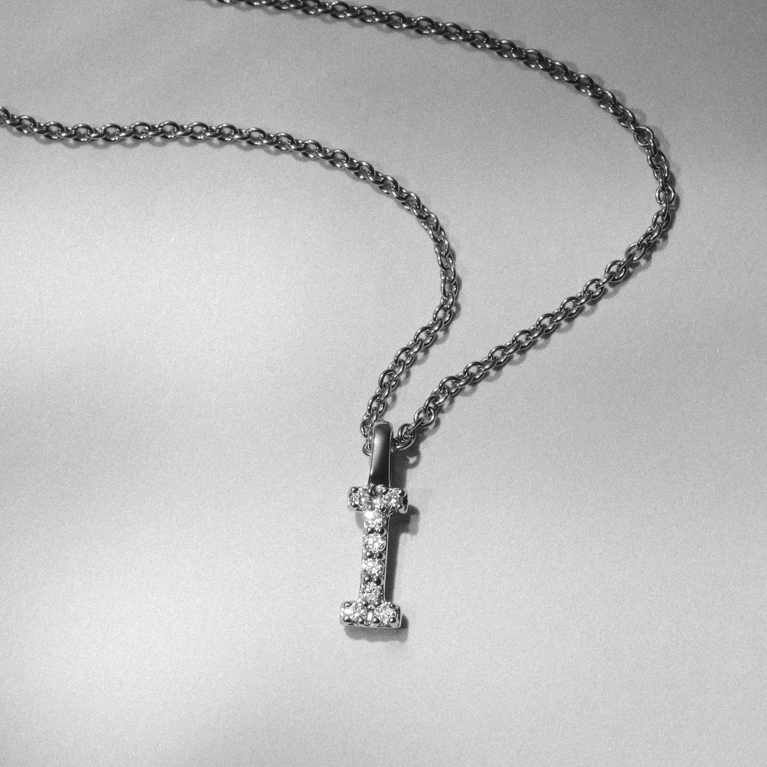 Initial Love Letter Initial I Lab Diamond Necklace set in 9K White Gold
