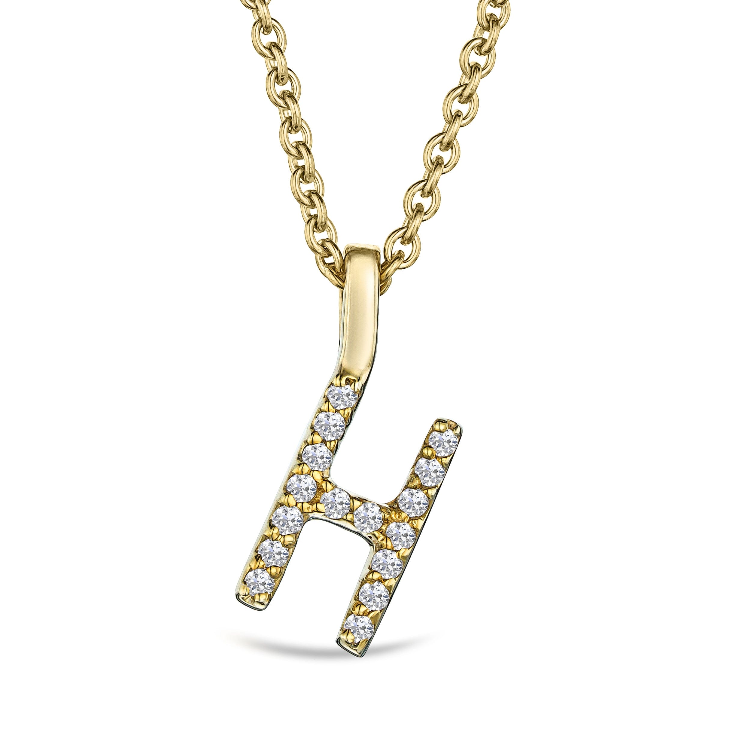 Initial Love Letter Initial H Lab Diamond Necklace set in 9K Yellow Gold
