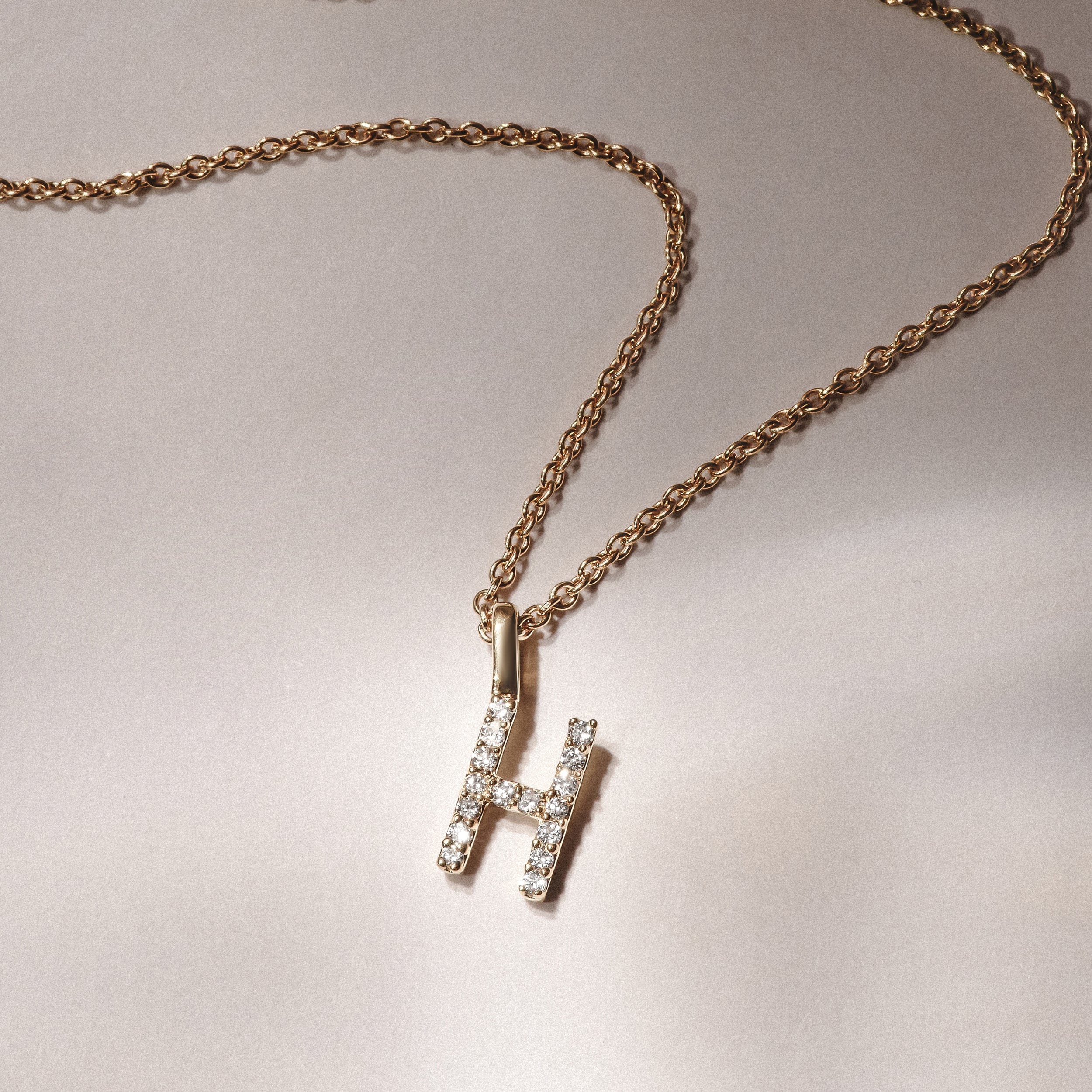 Initial Love Letter Initial H Lab Diamond Necklace set in 9K Yellow Gold