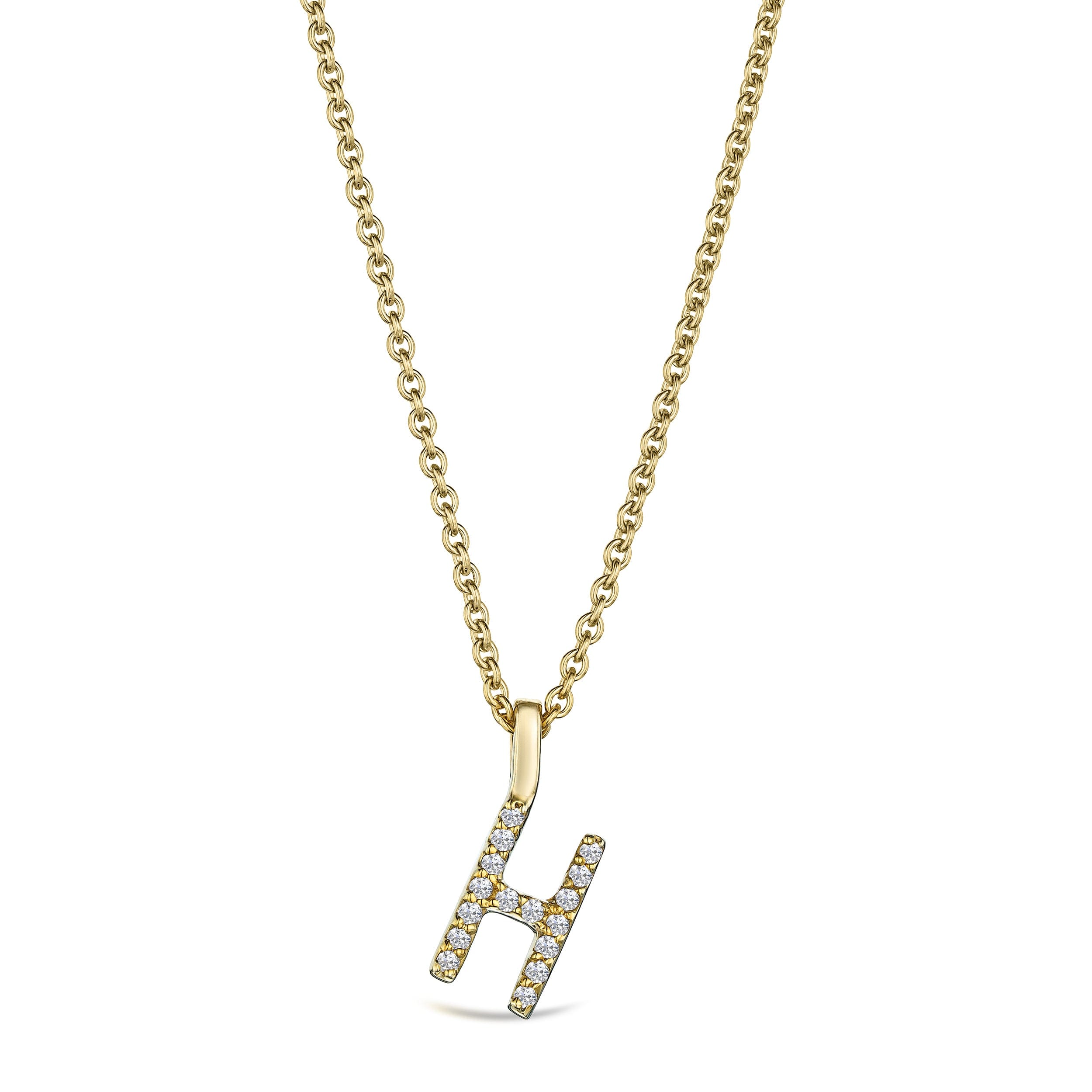 Initial Love Letter Initial H Lab Diamond Necklace set in 9K Yellow Gold