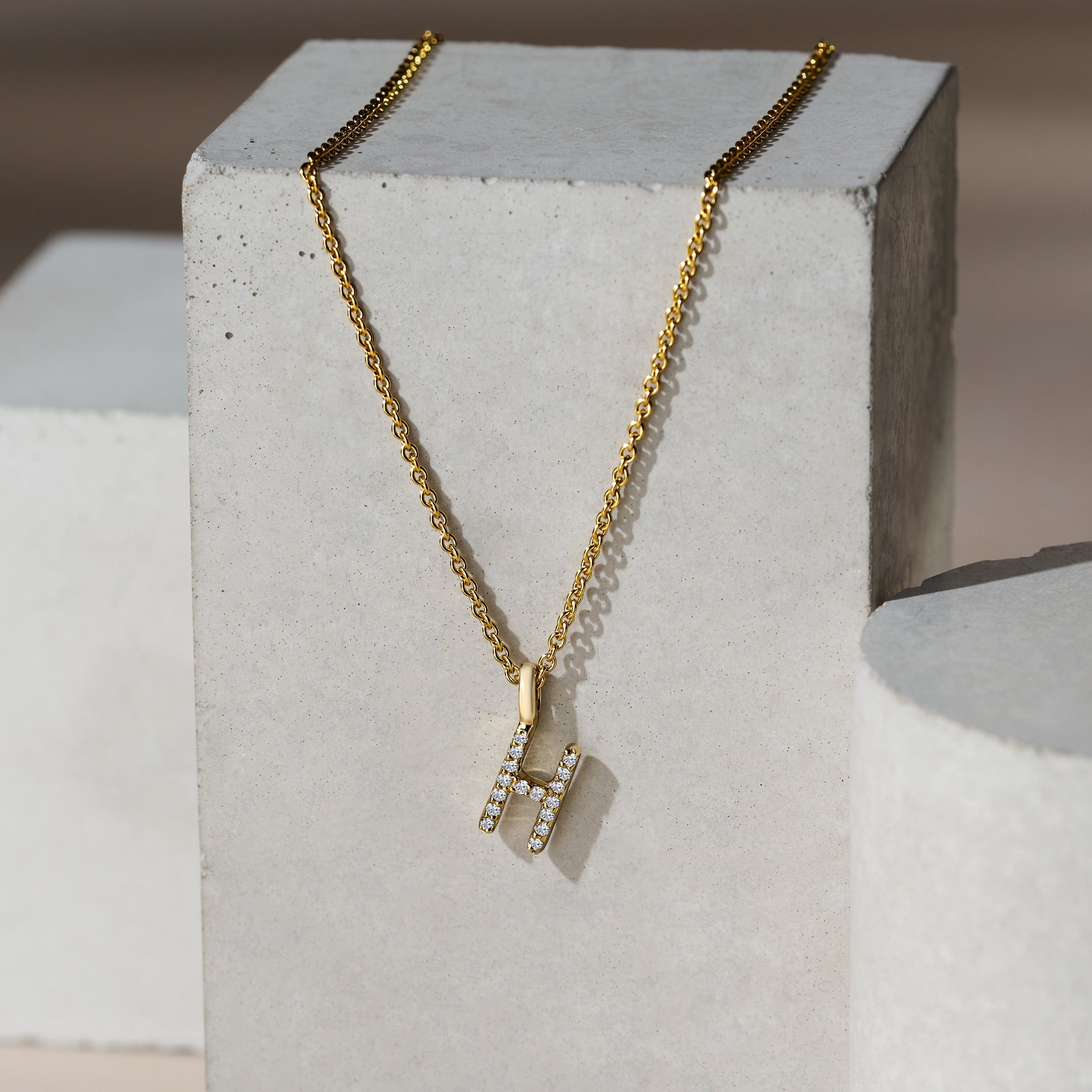 Initial Love Letter Initial H Lab Diamond Necklace set in 9K Yellow Gold