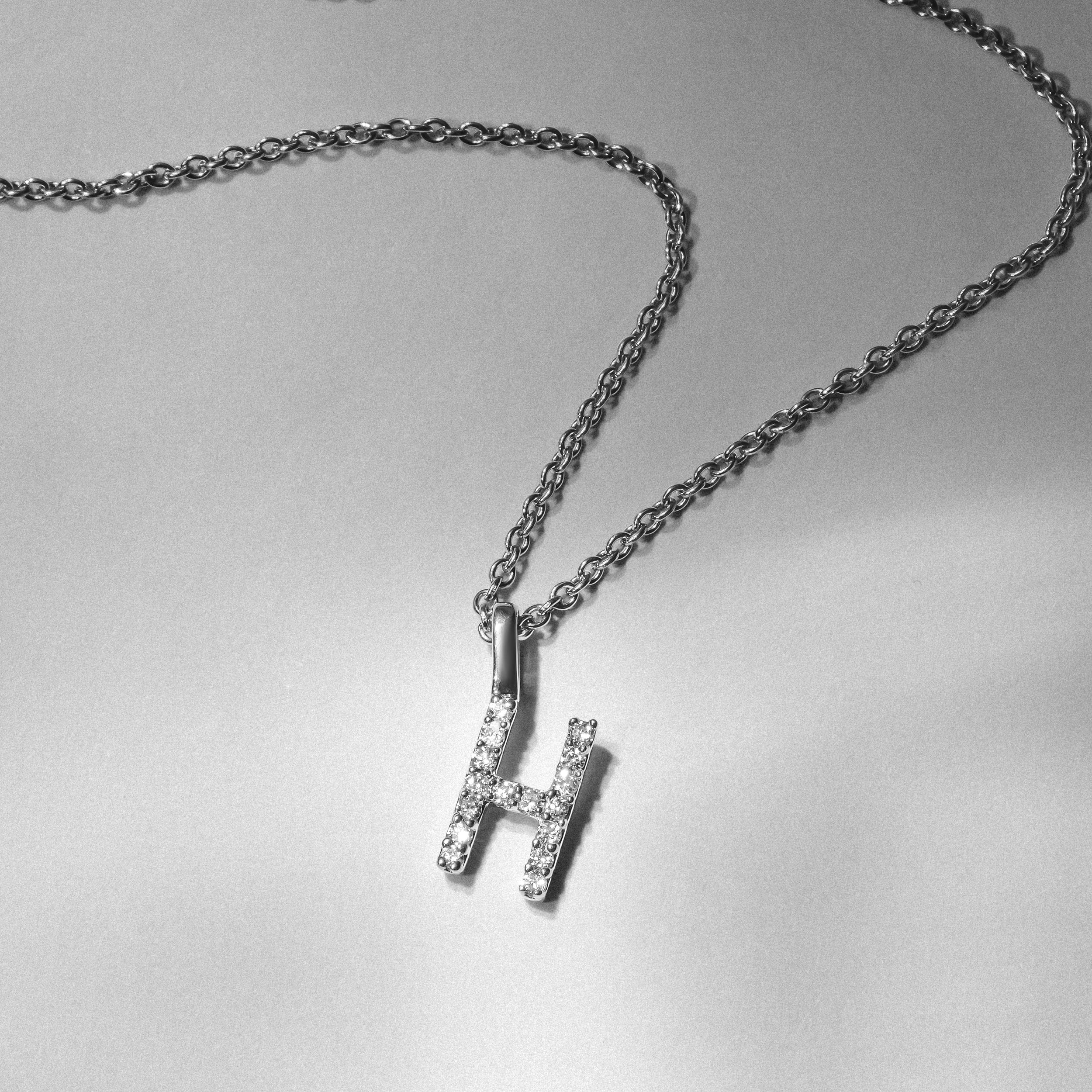 Initial Love Letter Initial H Lab Diamond Necklace set in 9K White Gold