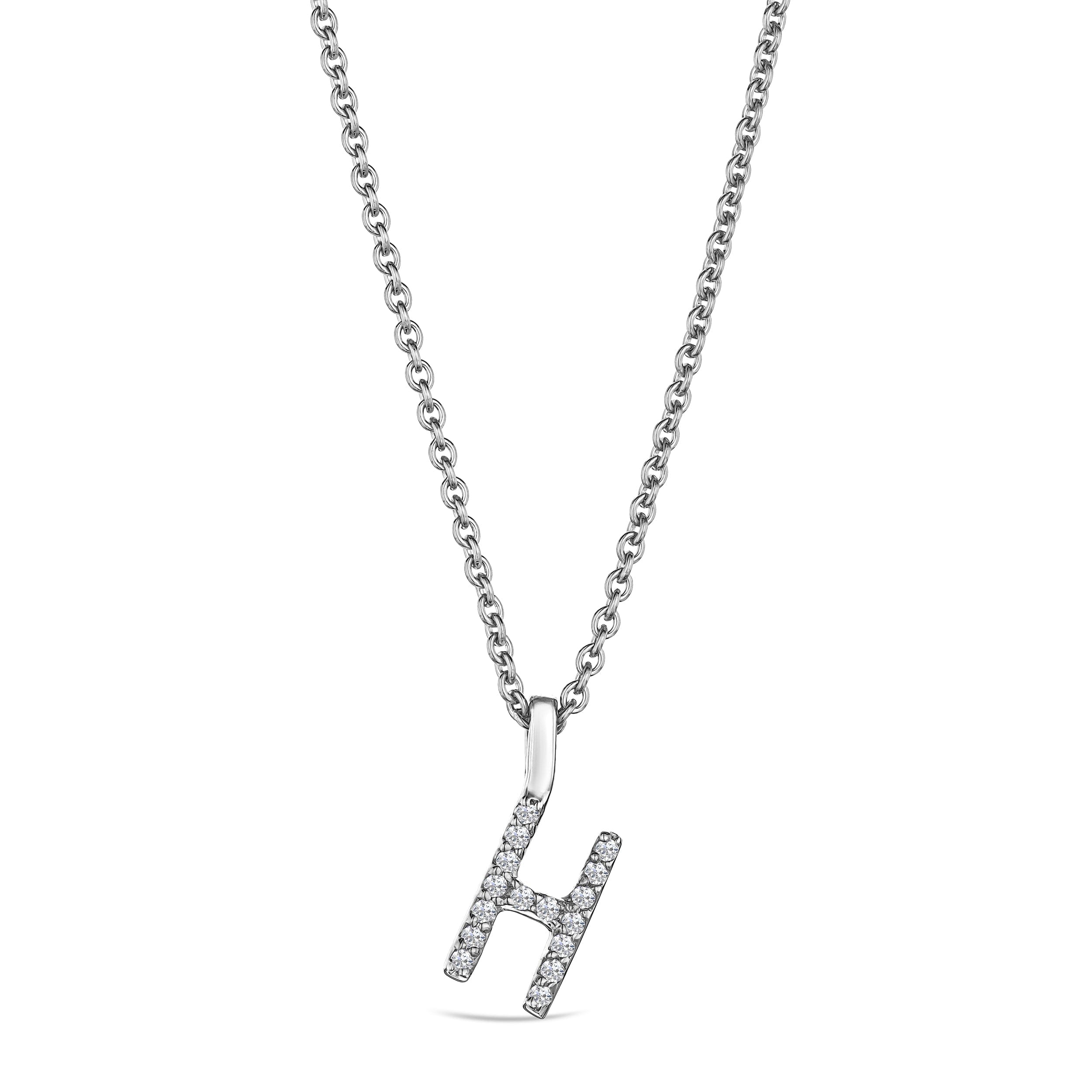 Initial Love Letter Initial H Lab Diamond Necklace set in 9K White Gold
