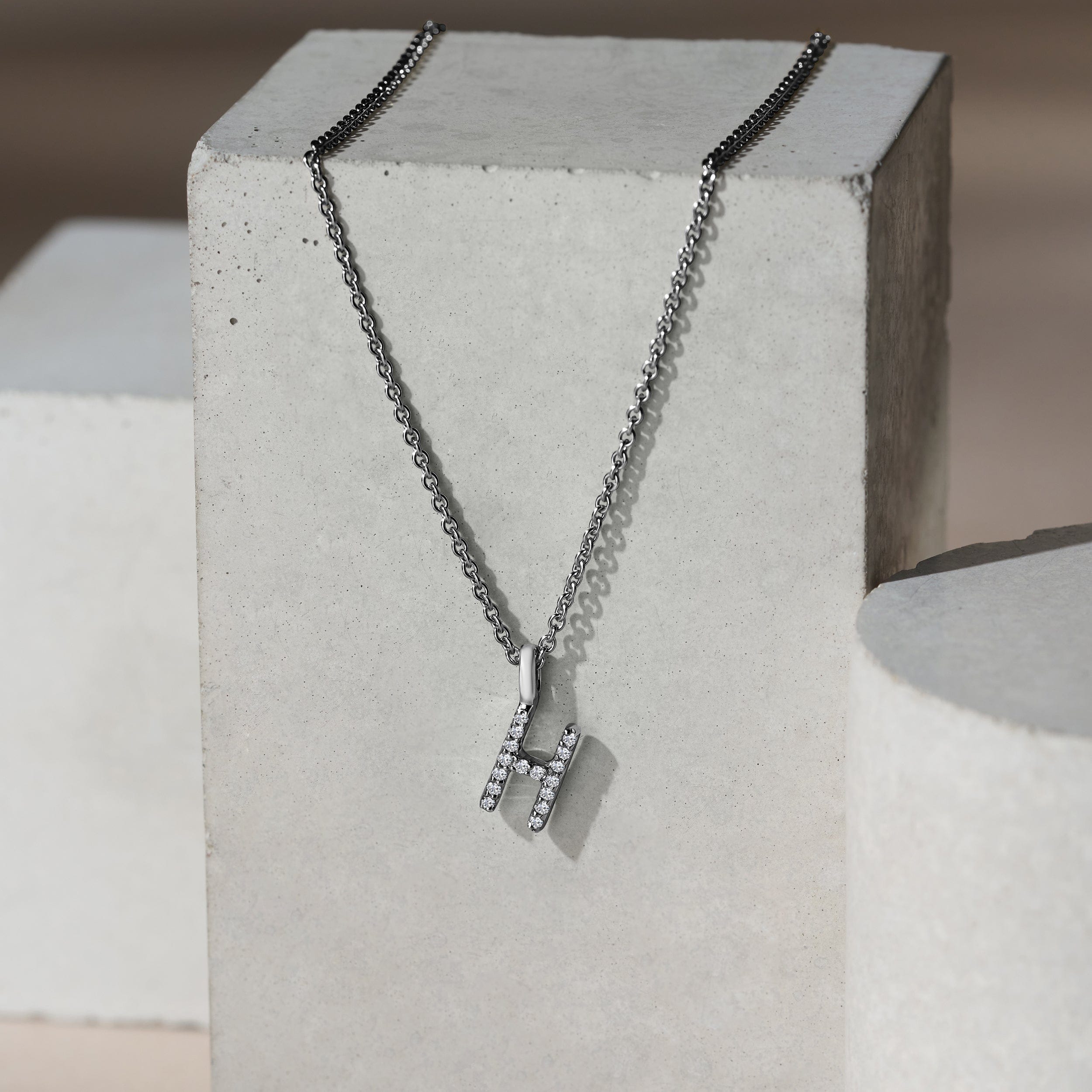Initial Love Letter Initial H Lab Diamond Necklace set in 9K White Gold