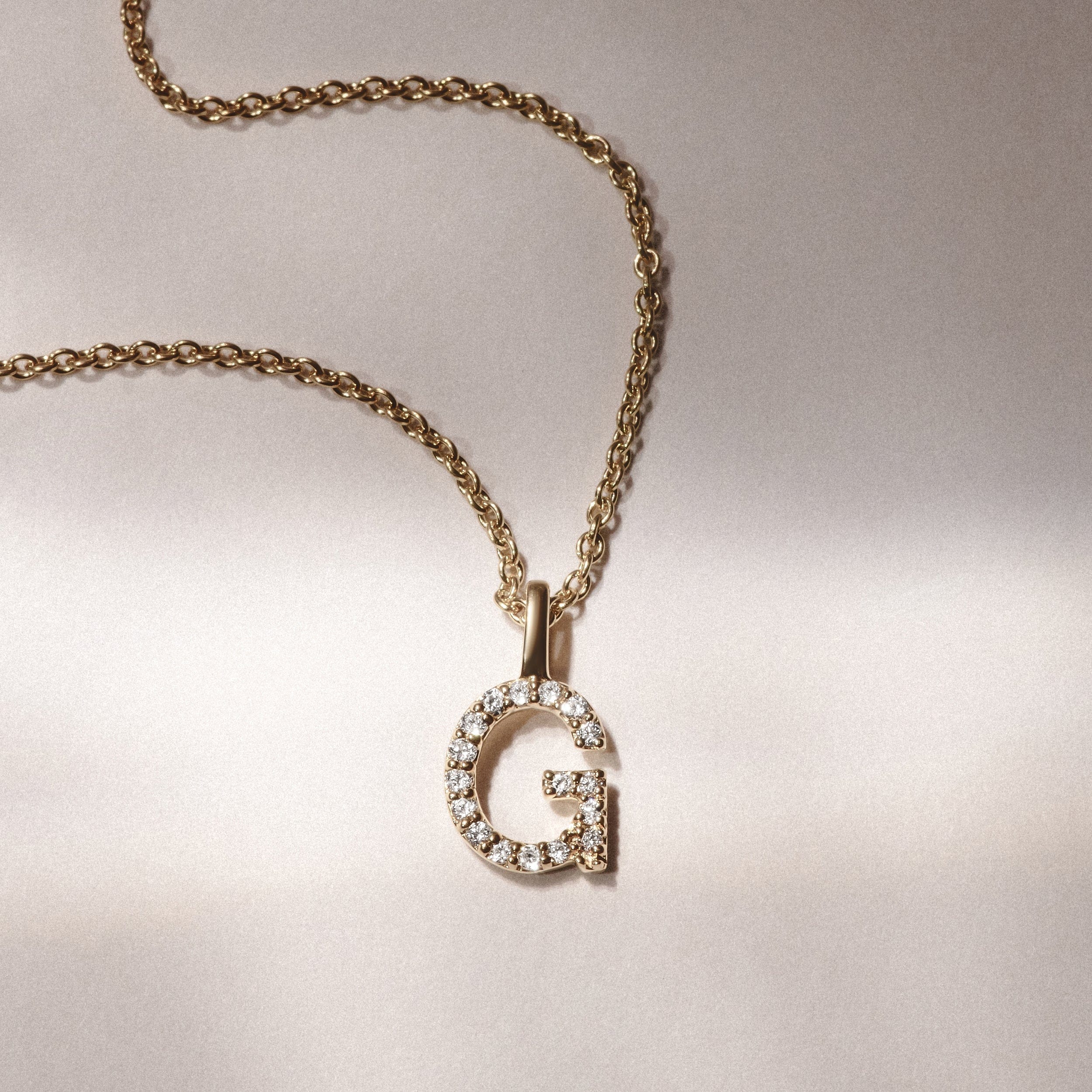 Initial Love Letter Initial G Lab Diamond Necklace set in 9K Yellow Gold