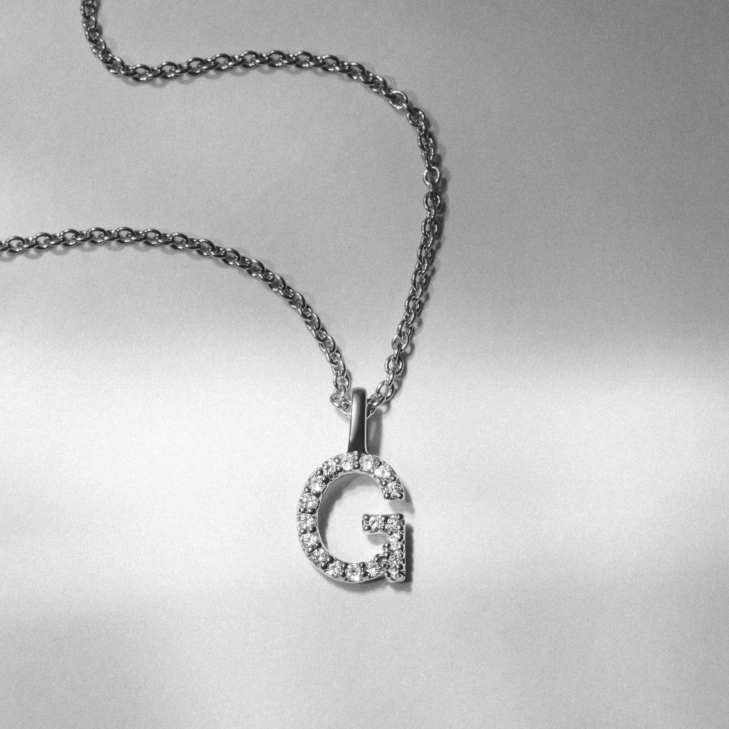 Initial Love Letter Initial G Lab Diamond Necklace set in 9K White Gold