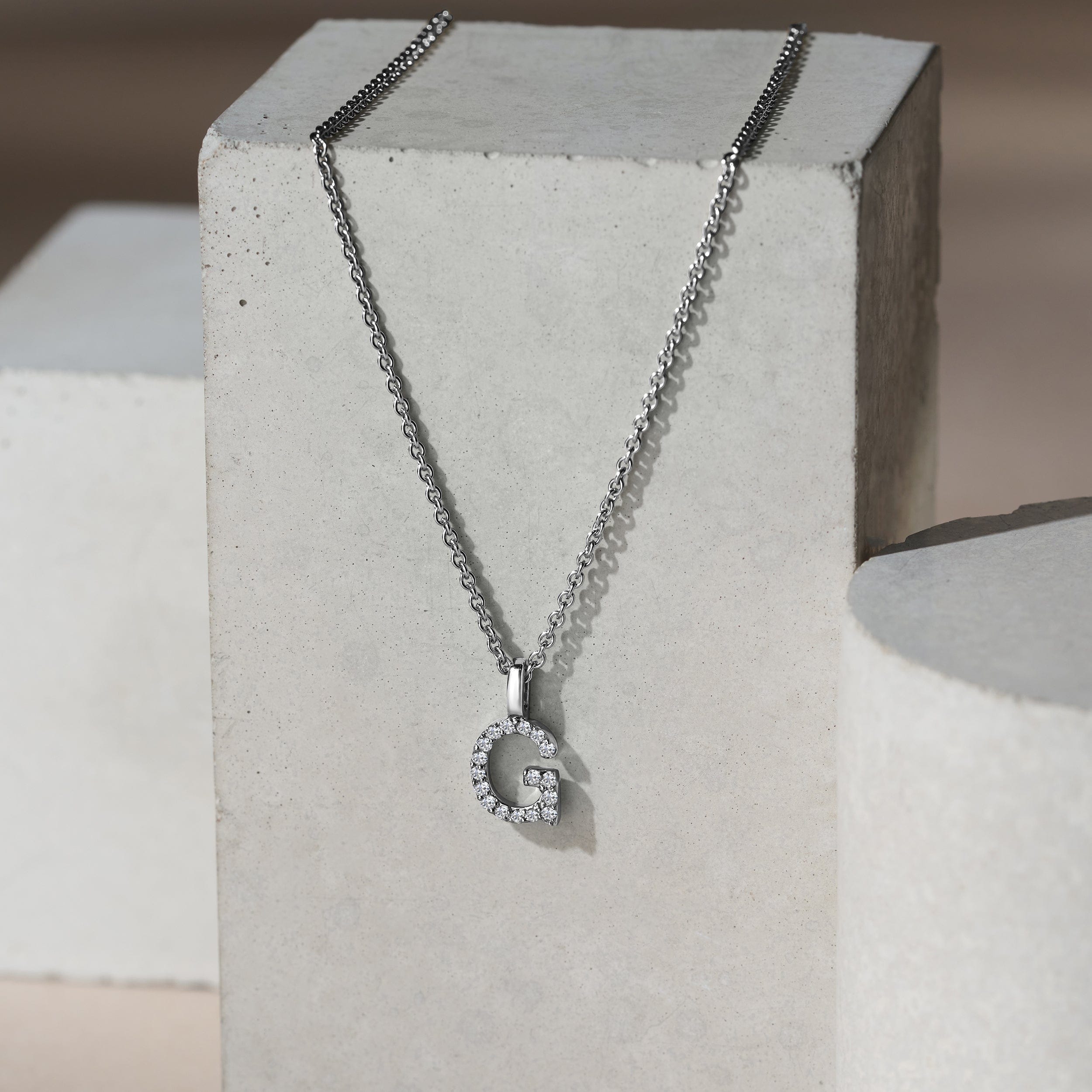 Initial Love Letter Initial G Lab Diamond Necklace set in 9K White Gold