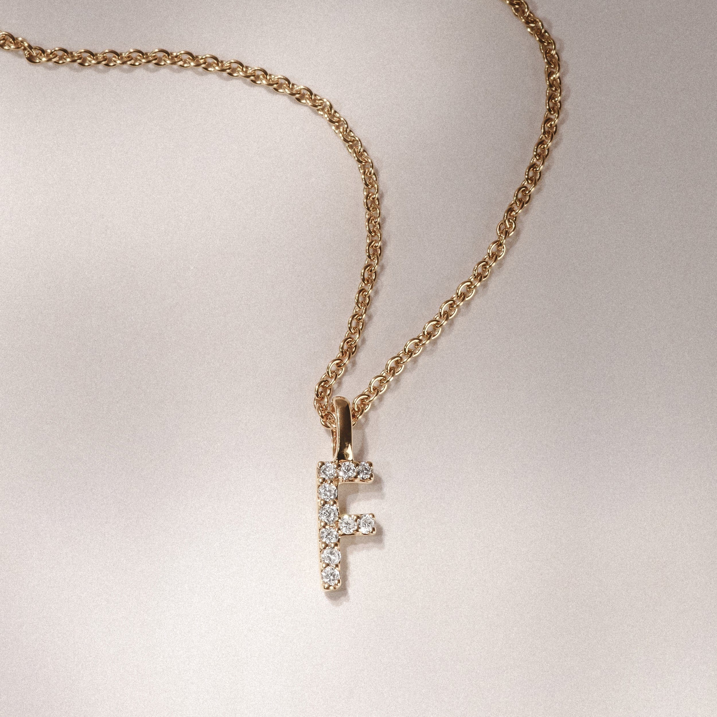 Initial Love Letter Initial F Lab Diamond Necklace set in 9K Yellow Gold
