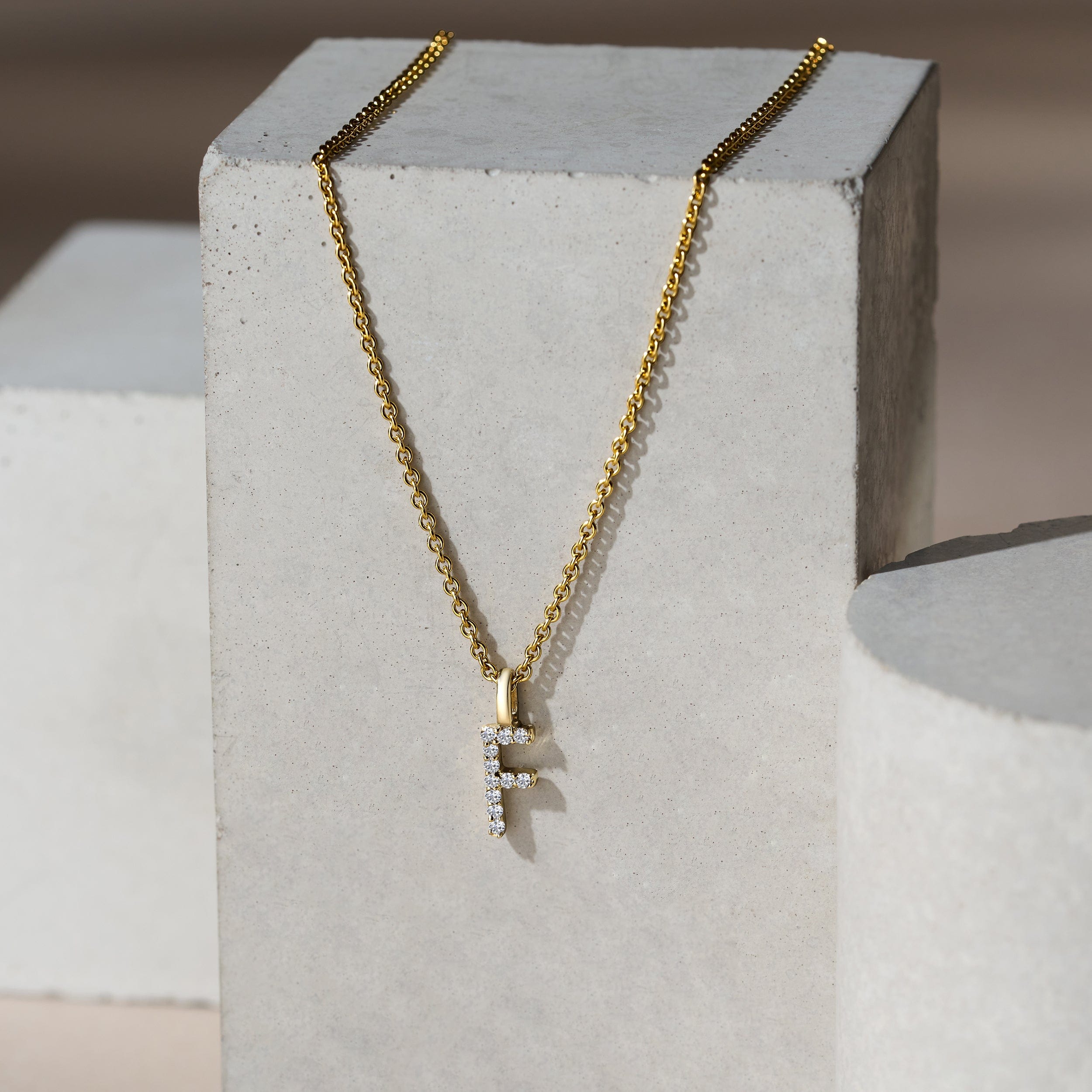 Initial Love Letter Initial F Lab Diamond Necklace set in 9K Yellow Gold