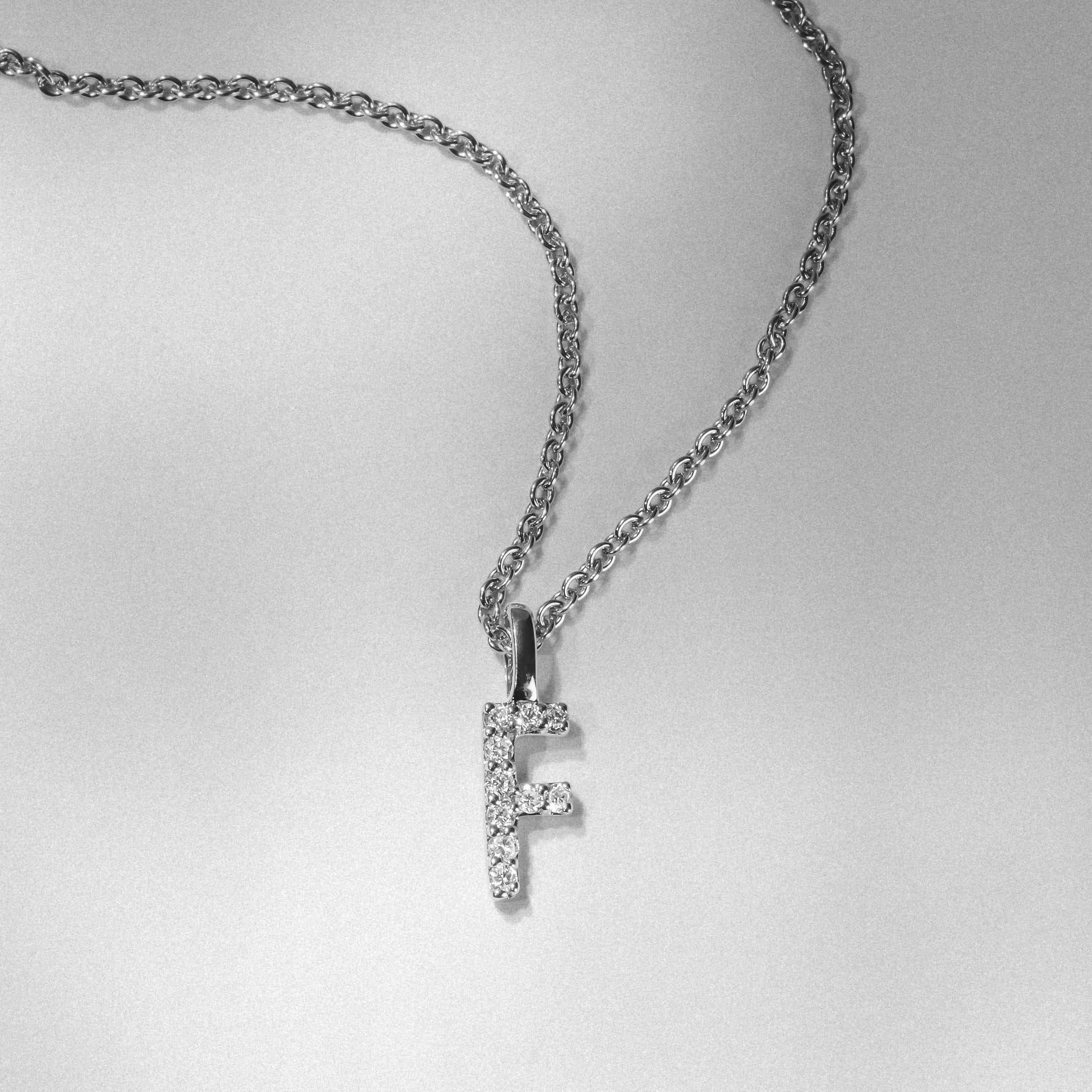 Initial Love Letter Initial F Lab Diamond Necklace set in 9K White Gold