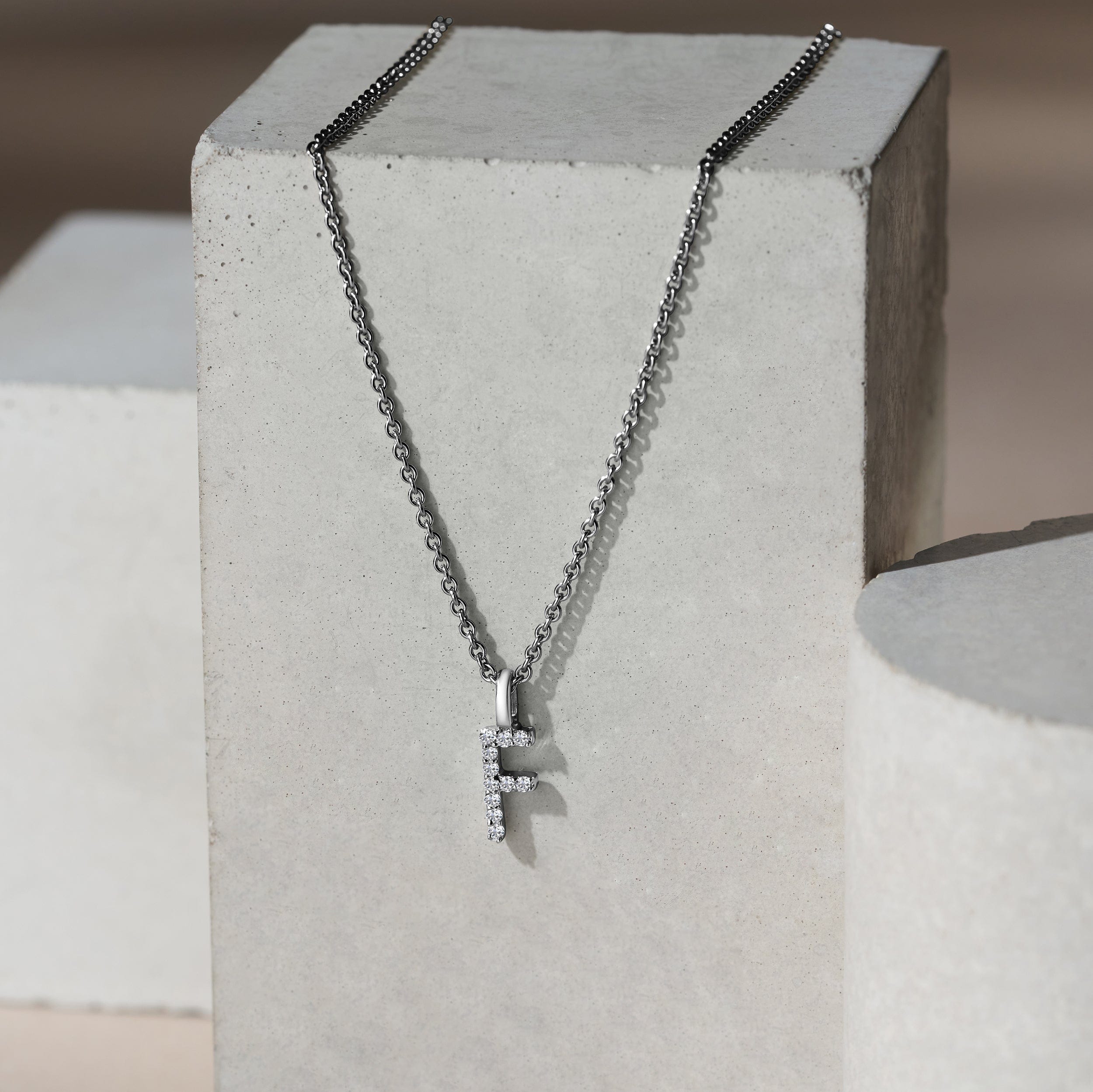 Initial Love Letter Initial F Lab Diamond Necklace set in 9K White Gold