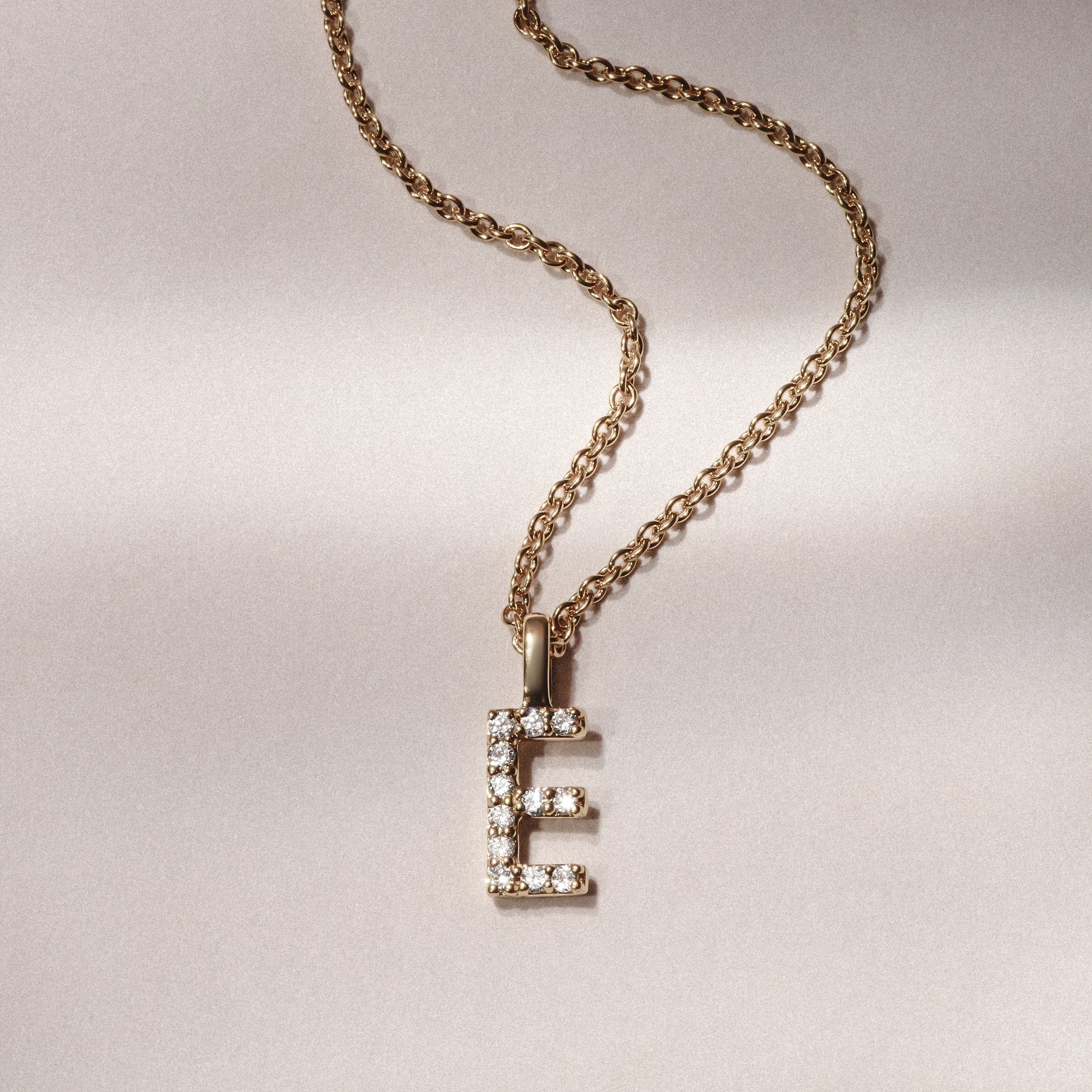 Initial Love Letter Initial E Lab Diamond Necklace set in 9K Yellow Gold