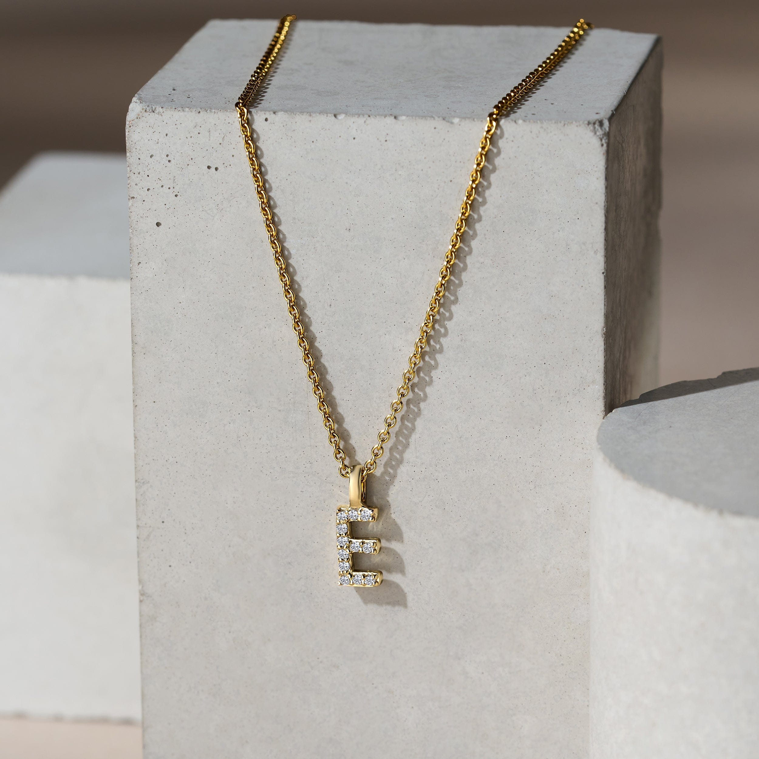 Initial Love Letter Initial E Lab Diamond Necklace set in 9K Yellow Gold