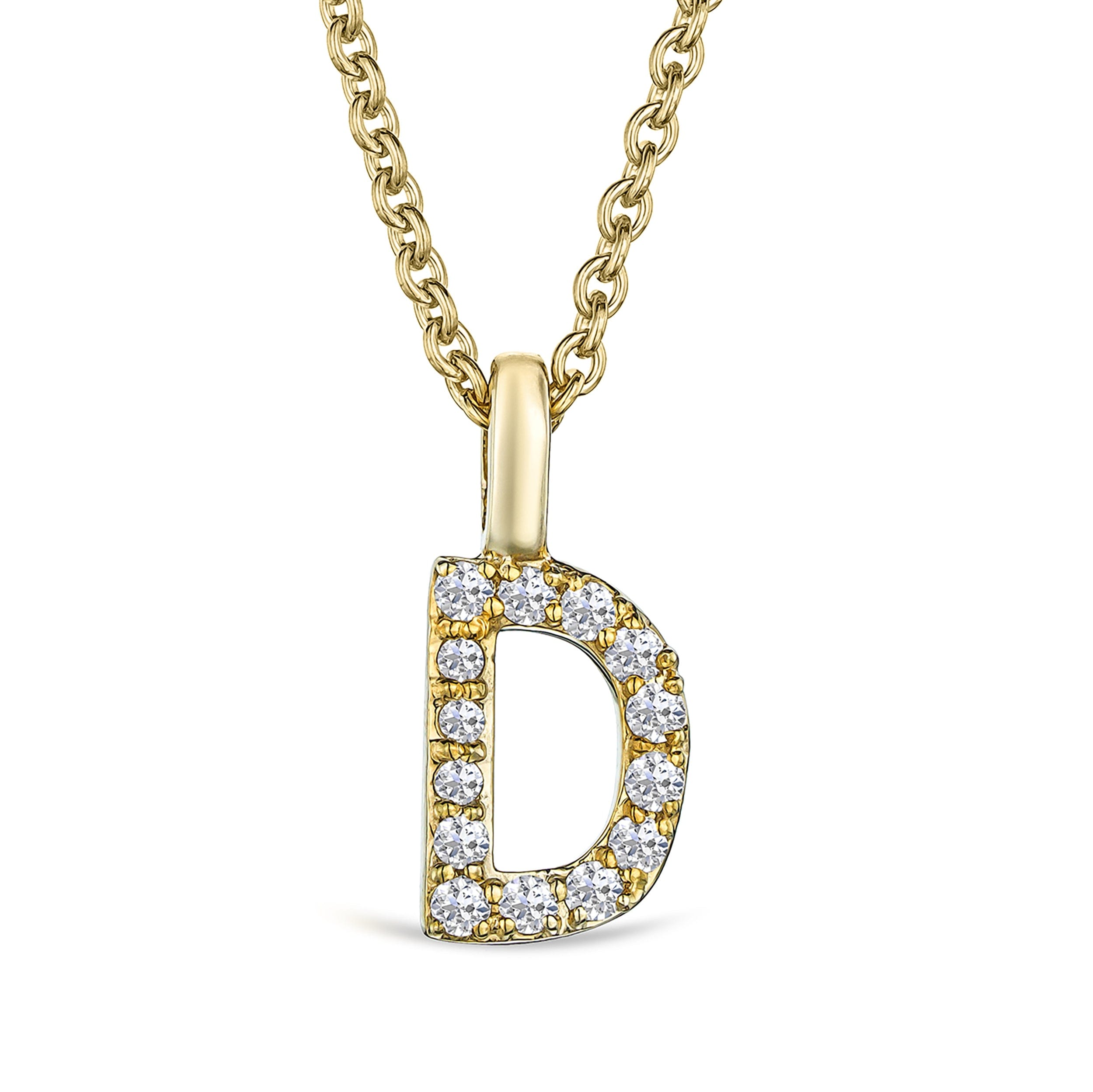 Initial Love Letter Initial D Lab Diamond Necklace set in 9K Yellow Gold