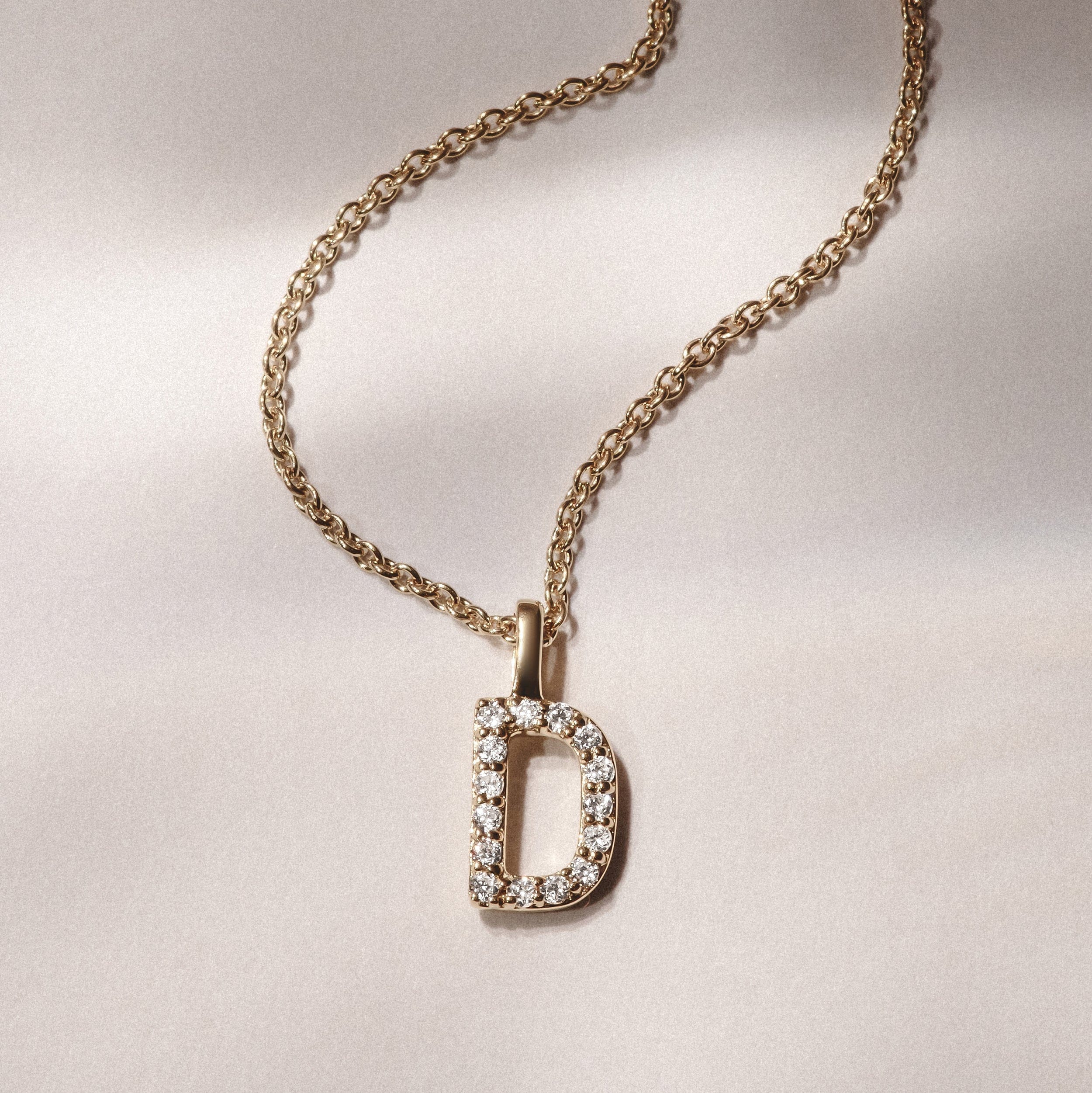 Initial Love Letter Initial D Lab Diamond Necklace set in 9K Yellow Gold