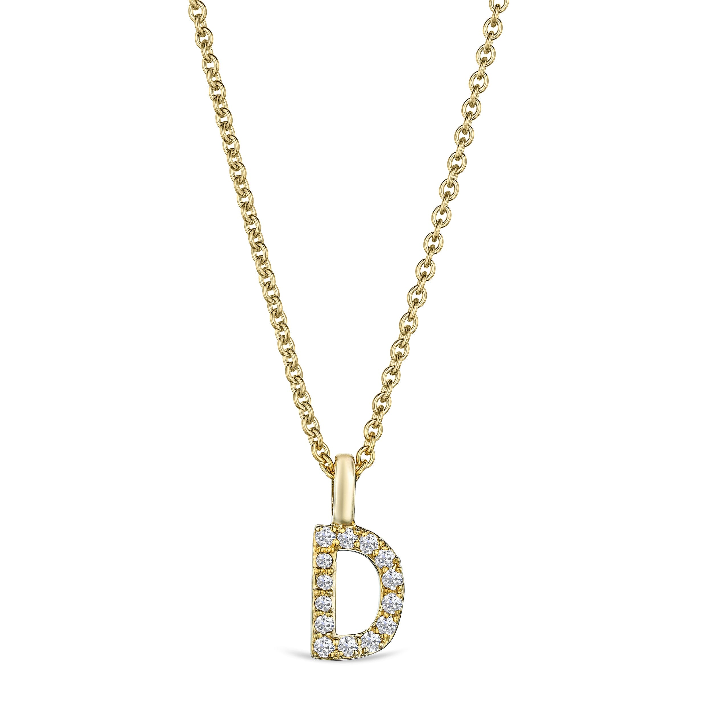 Initial Love Letter Initial D Lab Diamond Necklace set in 9K Yellow Gold