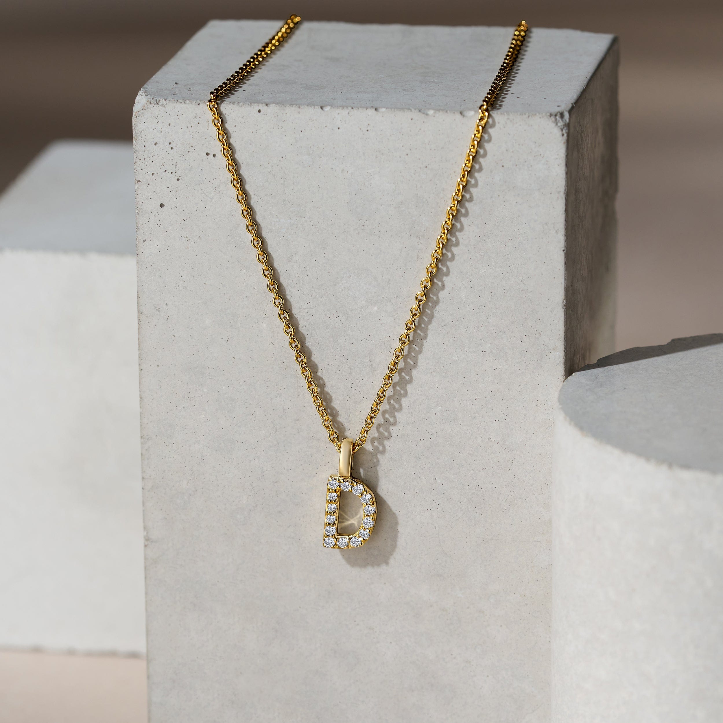 Initial Love Letter Initial D Lab Diamond Necklace set in 9K Yellow Gold