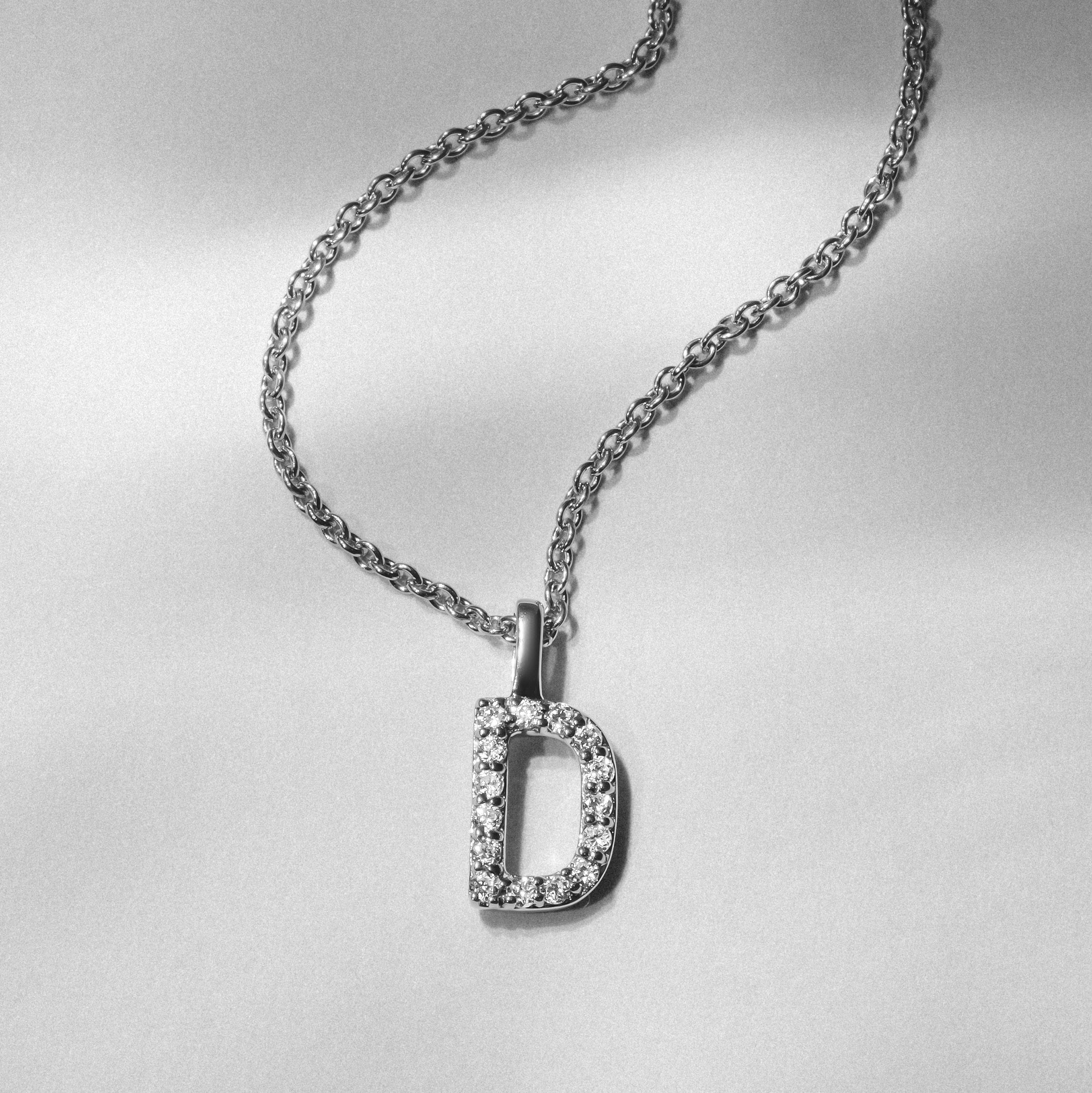 Initial Love Letter Initial D Lab Diamond Necklace set in 9K White Gold