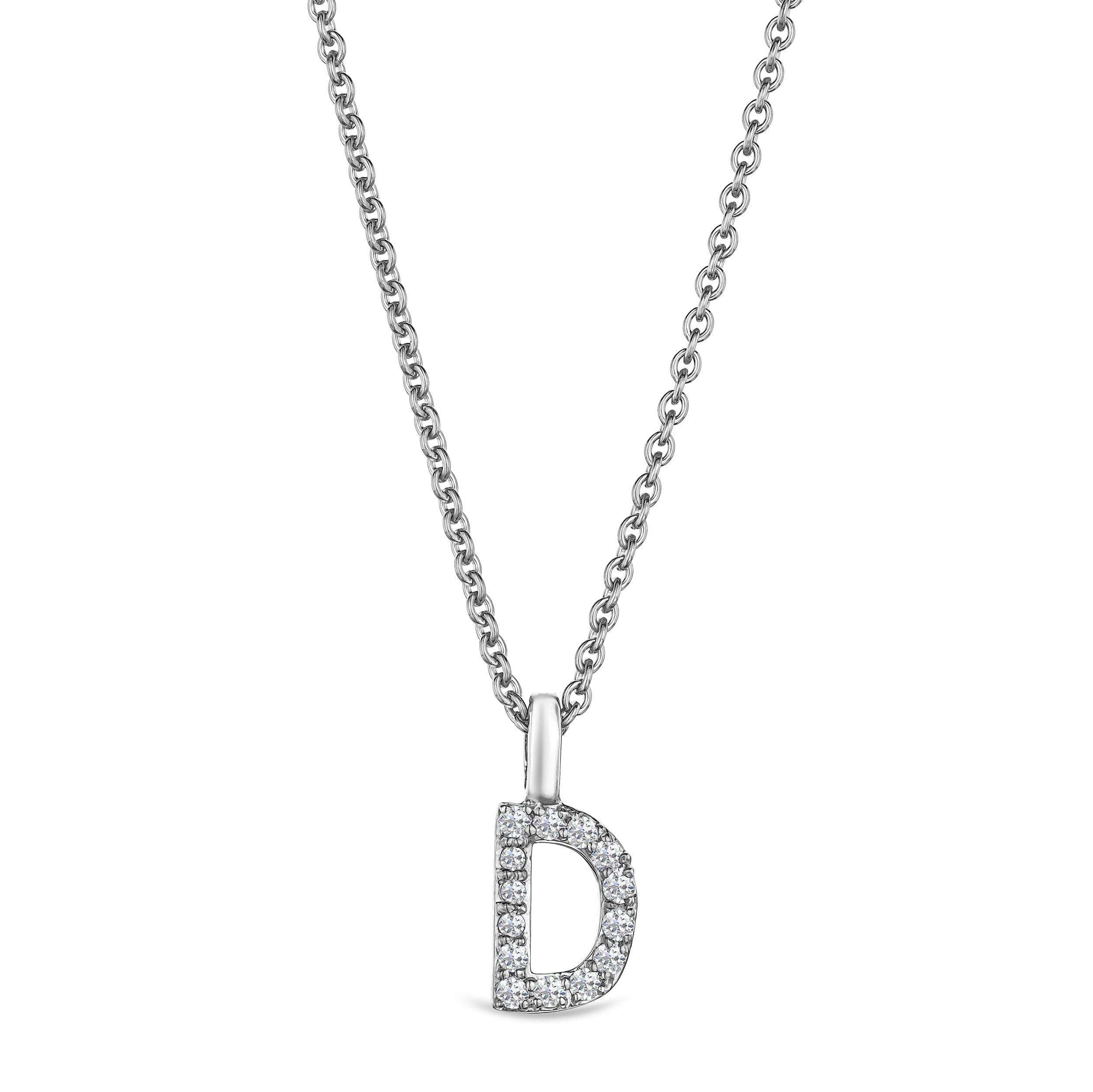 Initial Love Letter Initial D Lab Diamond Necklace set in 9K White Gold